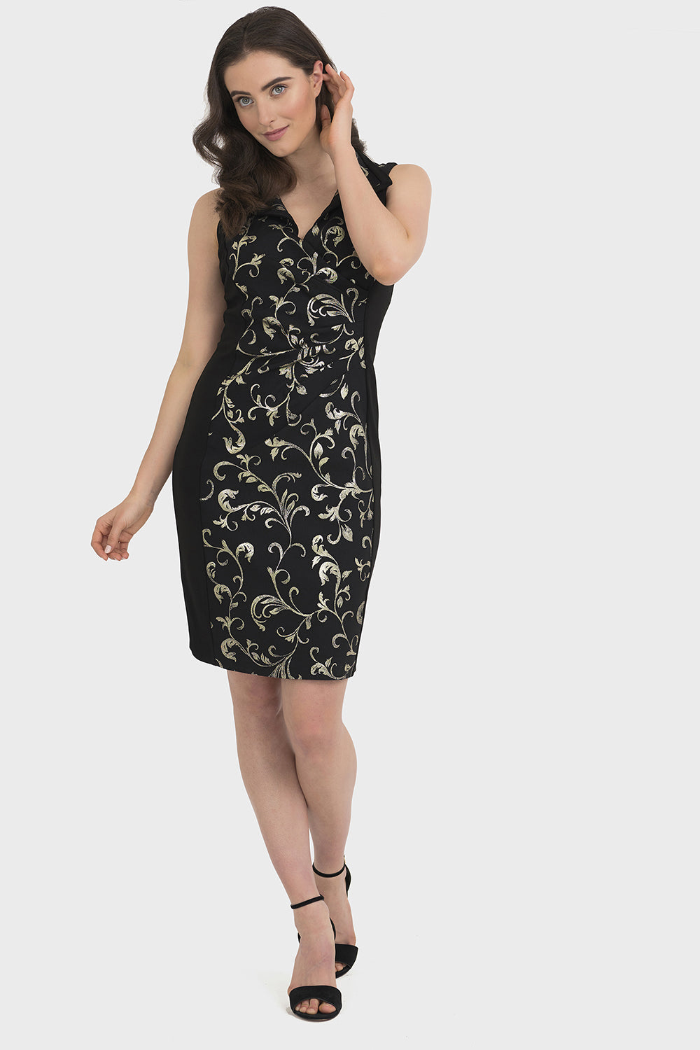 joseph ribkoff black and gold dress Joseph Ribkoff Black/Gold V-neck Dress Style 224239