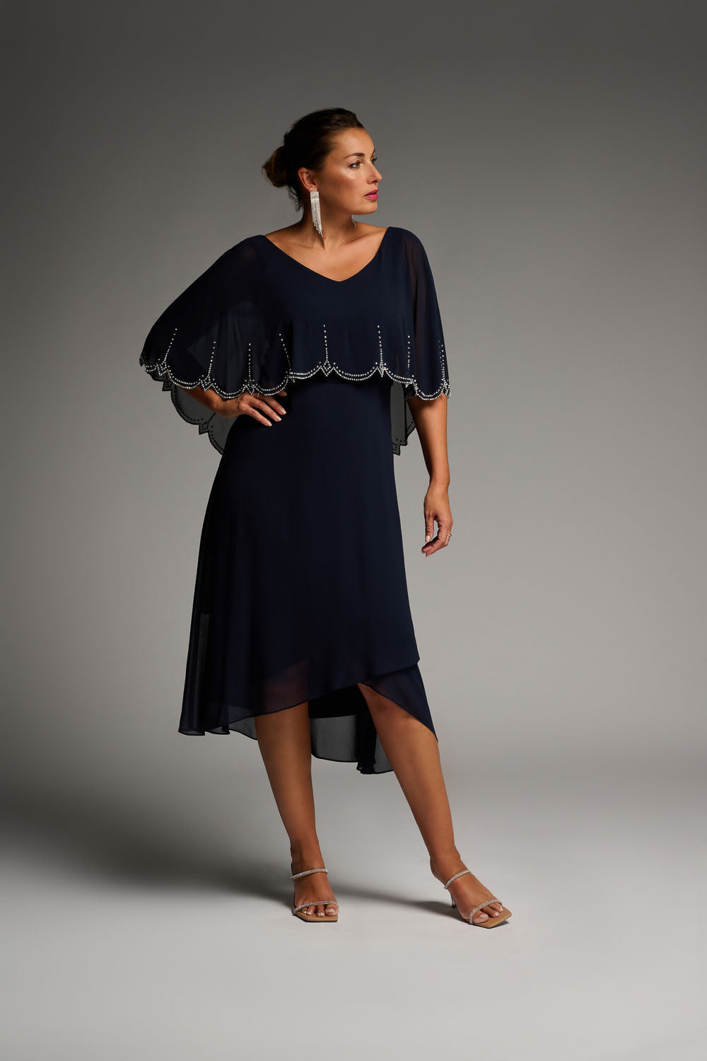 Joseph Ribkoff Midnight Blue Chiffon Overlay Dress Style 223730 DECABANA Joseph Ribkoff Midnight Blue Chiffon Overlay Dress Style 223730 DECABANA