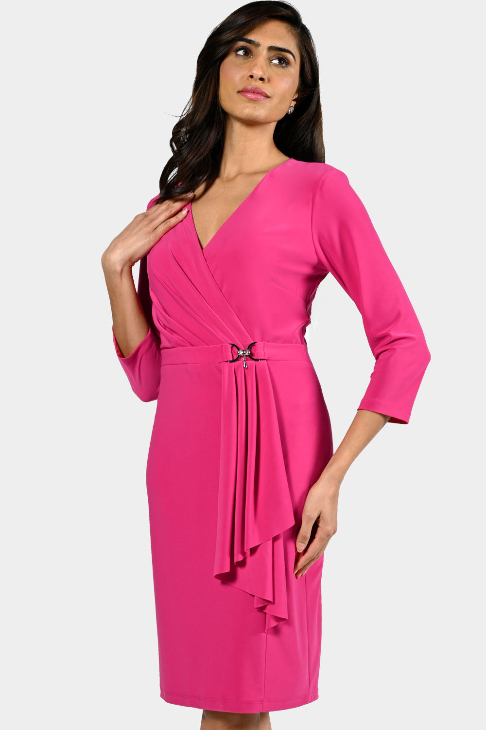 Frank Lyman Hot Pink Wrap Knit Dress Style 224061 DECABANA Frank Lyman Hot Pink Wrap Knit Dress Style 224061 DECABANA