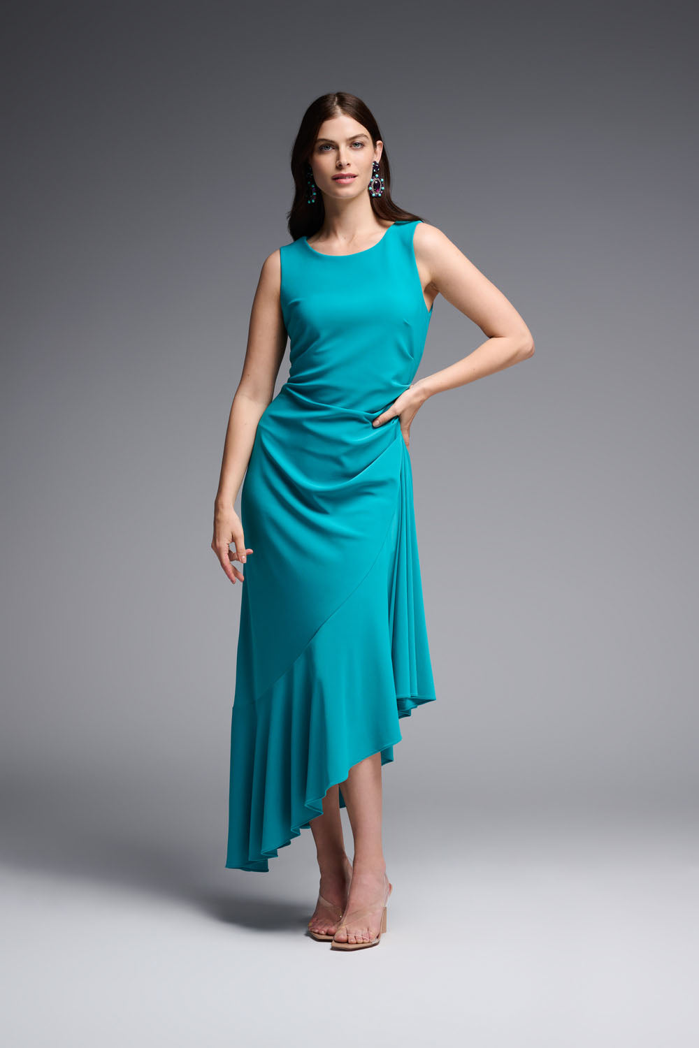 Joseph Ribkoff Ocean Blue Fit And Flare Flounce Hem Maxi Dress Style 2 DECABANA Joseph Ribkoff Ocean Blue Fit And Flare Flounce Hem Maxi Dress Style 2 DECABANA