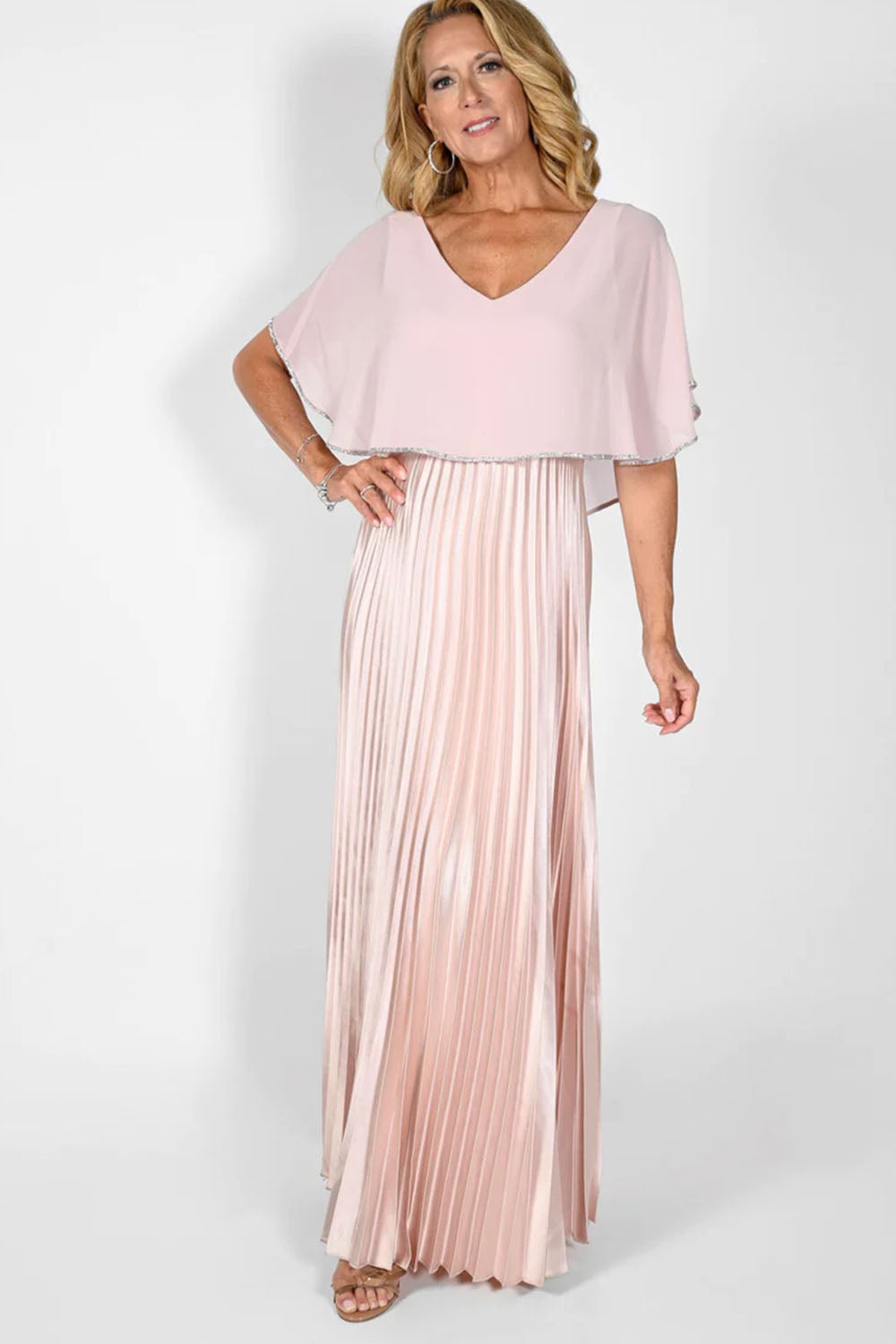 Frank Lyman Blush Maxi Pleated Dress Style 232211 DECABANA Frank Lyman Blush Maxi Pleated Dress Style 232211 DECABANA