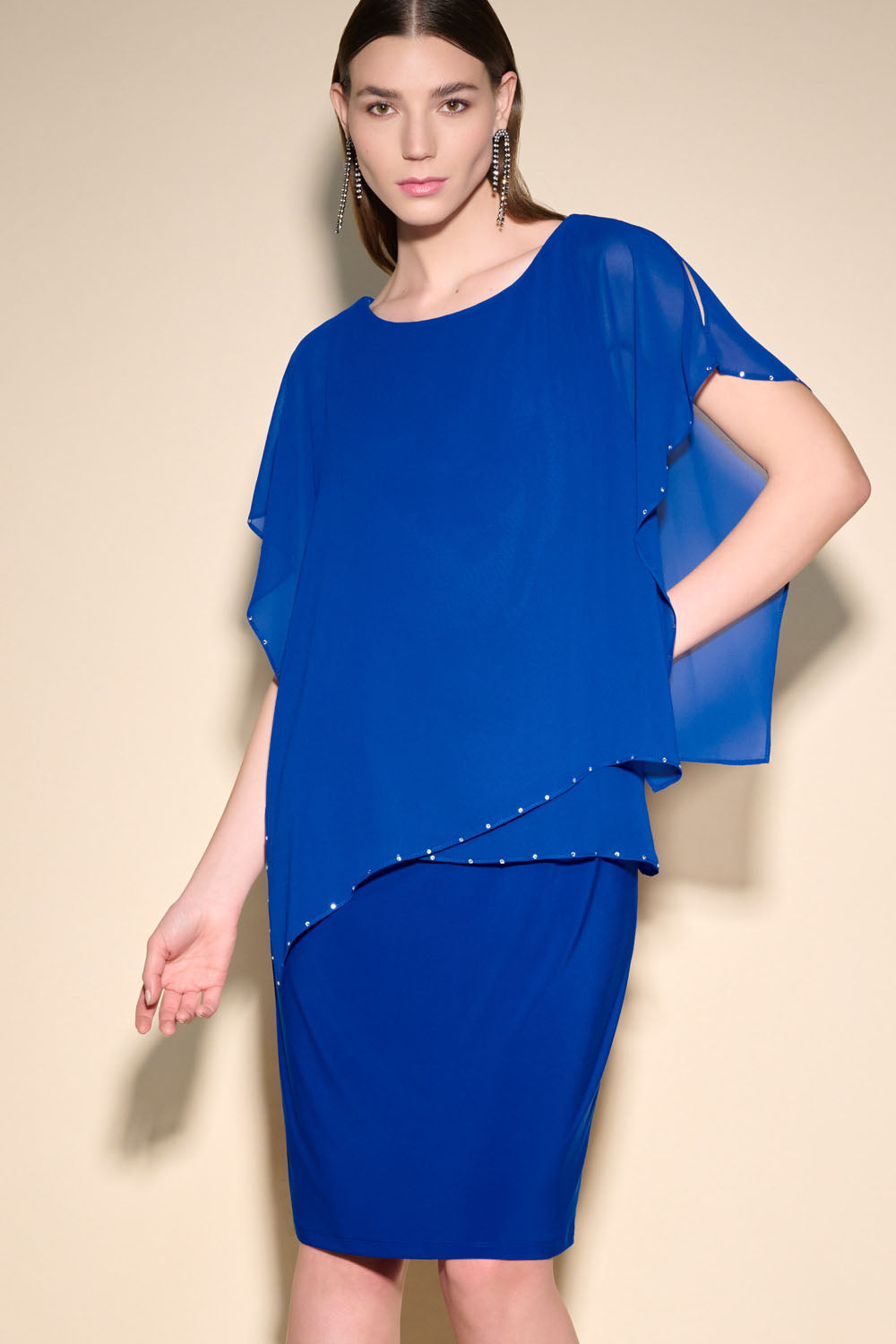 Joseph Ribkoff Royal Sapphire Layered Chiffon Rhinestone Dress Style 2 DECABANA Joseph Ribkoff Royal Sapphire Layered Chiffon Rhinestone Dress Style 2 DECABANA