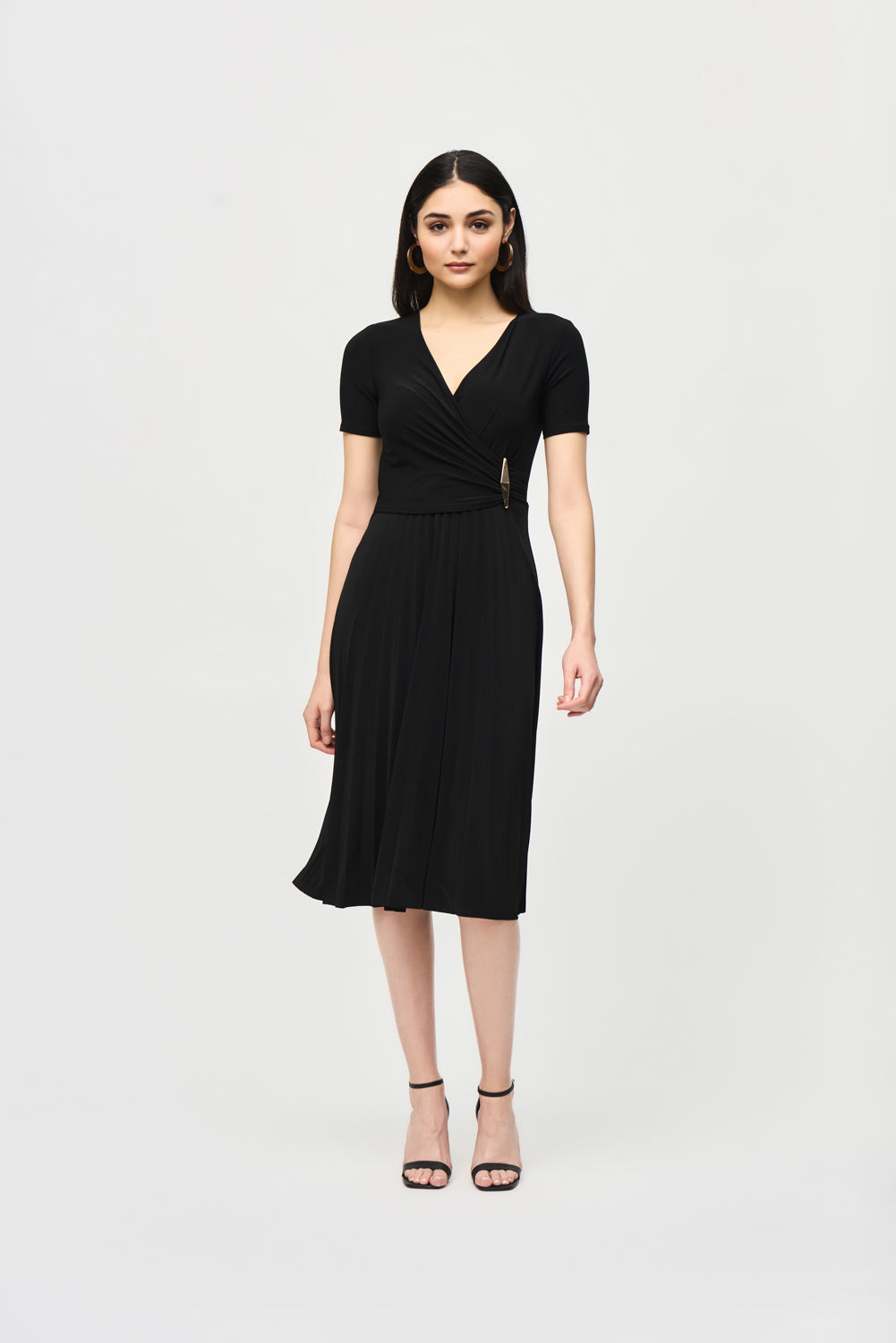 Joseph Ribkoff Black Pleated Wrap Dress Style 241013 DECABANA Joseph Ribkoff Black Pleated Wrap Dress Style 241013 DECABANA