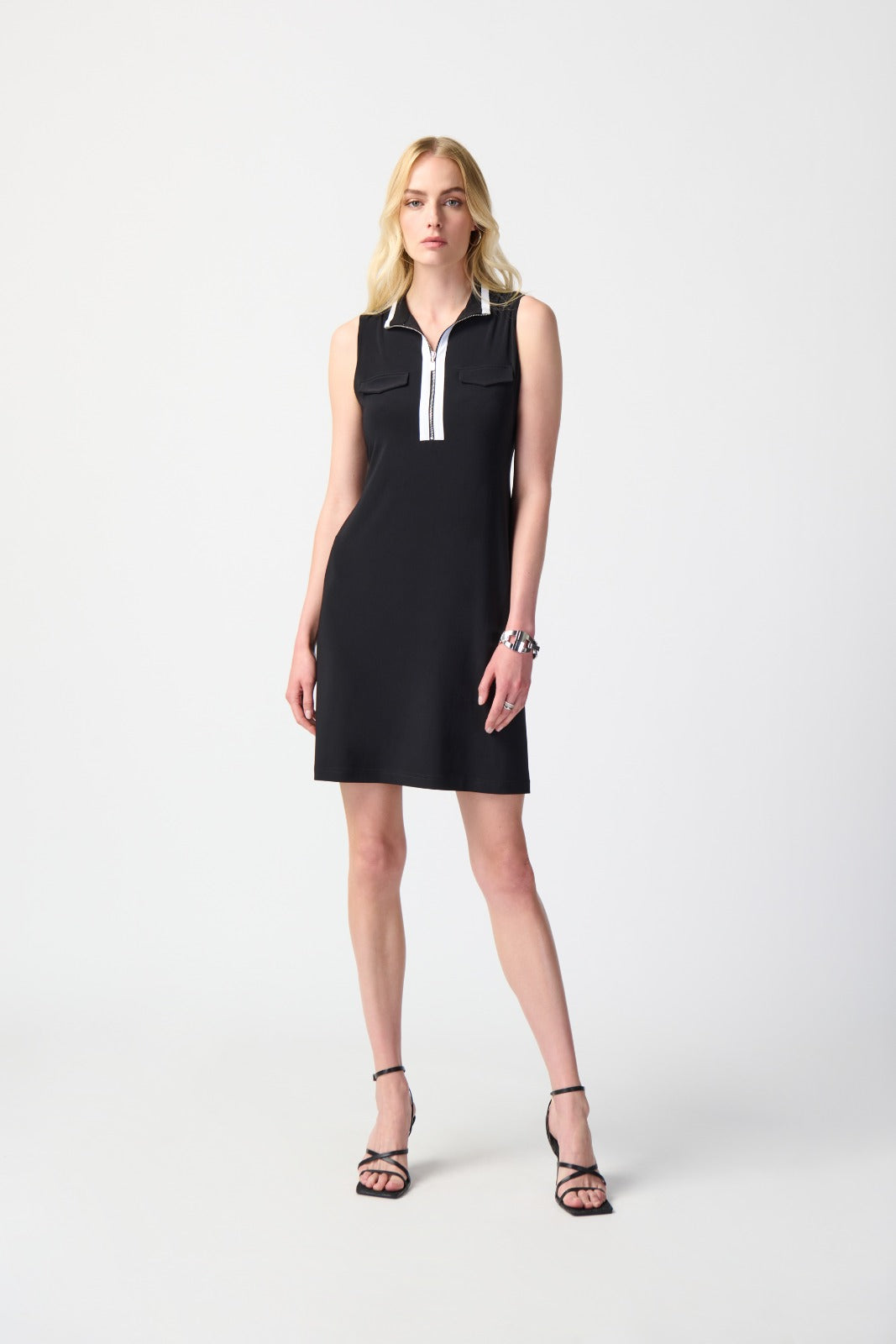 Joseph Ribkoff Black/Vanilla Sleeveless Shift Dress Style 241208 Joseph Ribkoff Black/Vanilla Sleeveless Shift Dress Style 241208