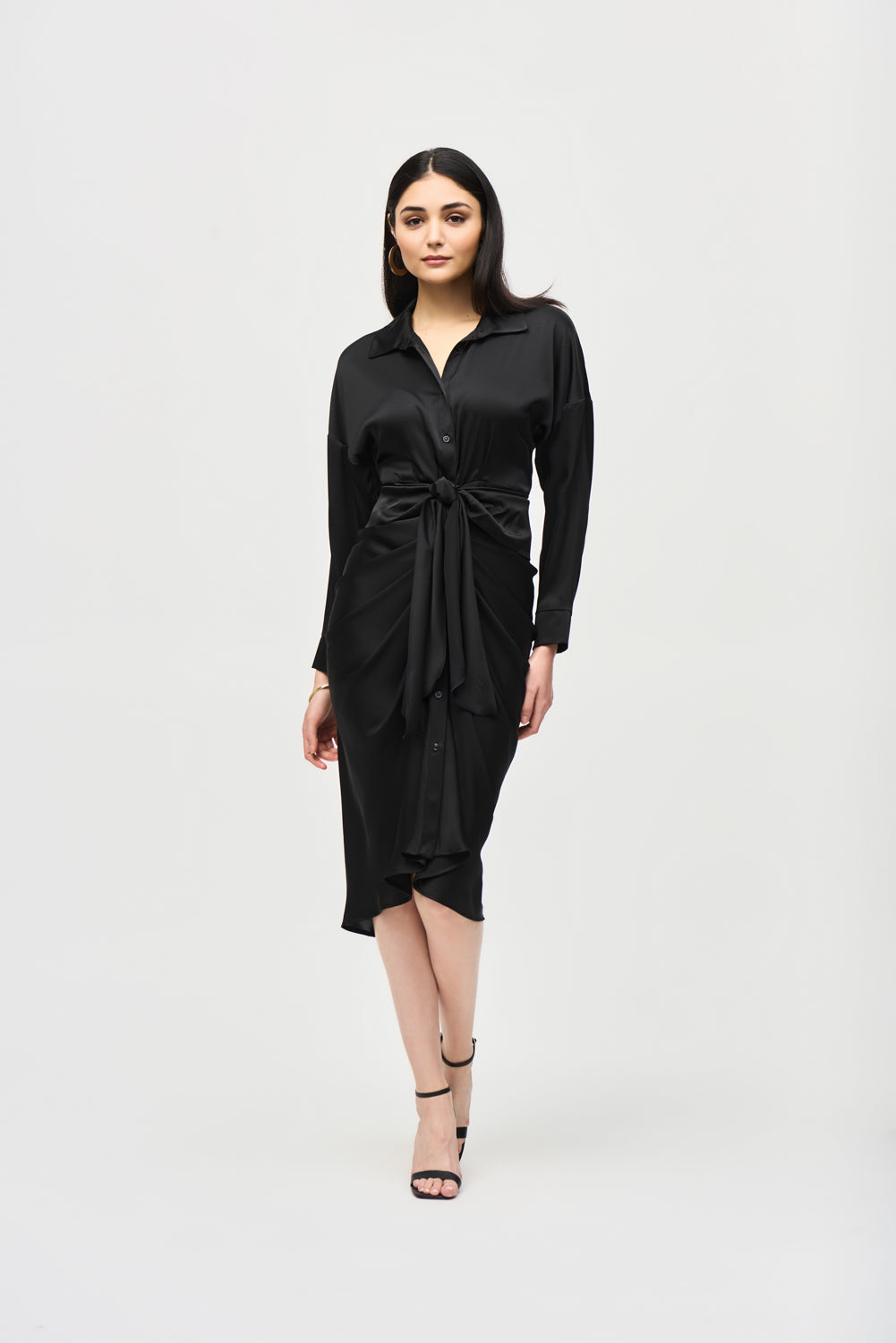 Joseph Ribkoff Black Satin Shirt Dress Style 241236 Joseph Ribkoff Black Satin Shirt Dress Style 241236