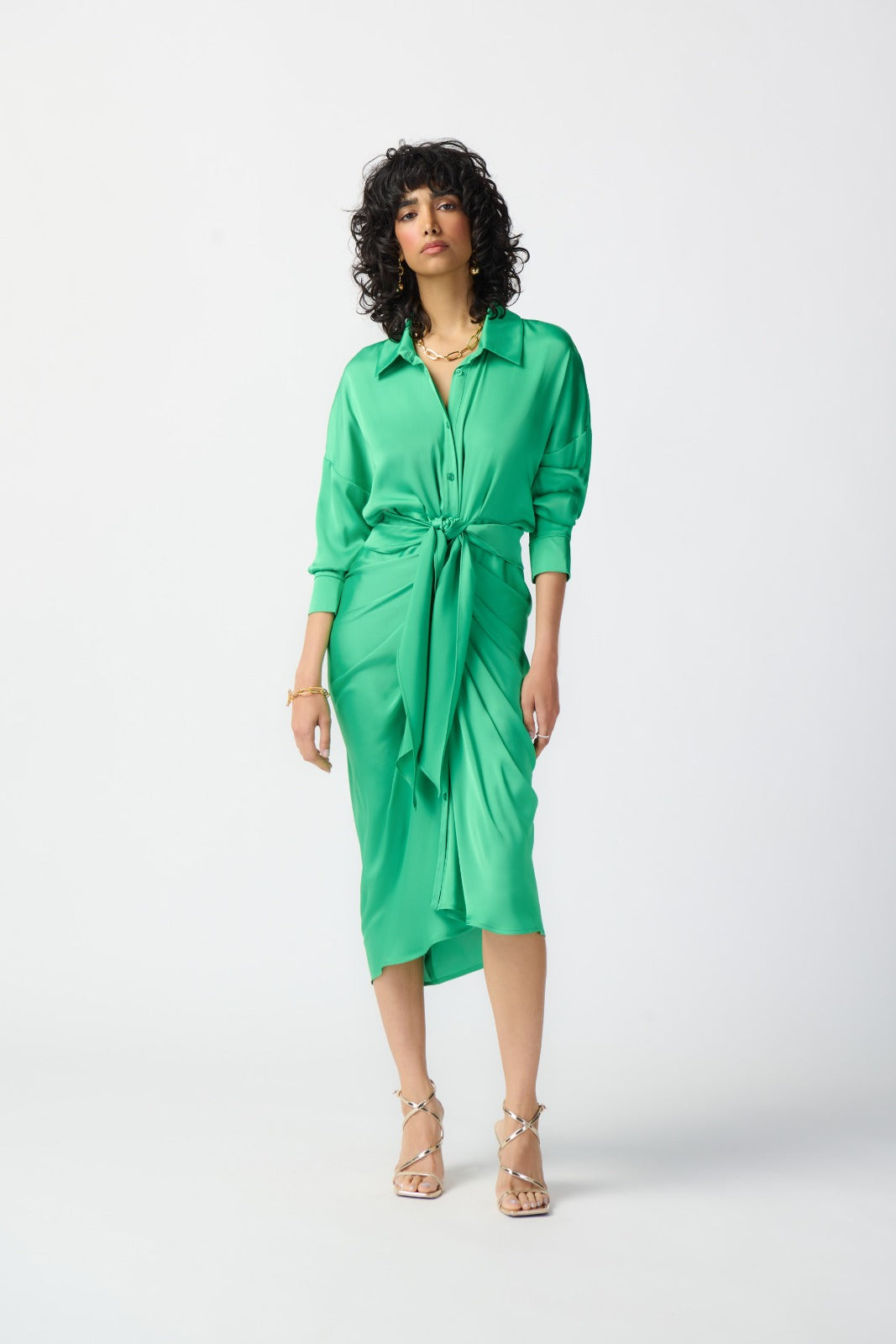 Joseph Ribkoff Island Green Satin Shirt Dress Style 241236 DECABANA Joseph Ribkoff Island Green Satin Shirt Dress Style 241236 DECABANA
