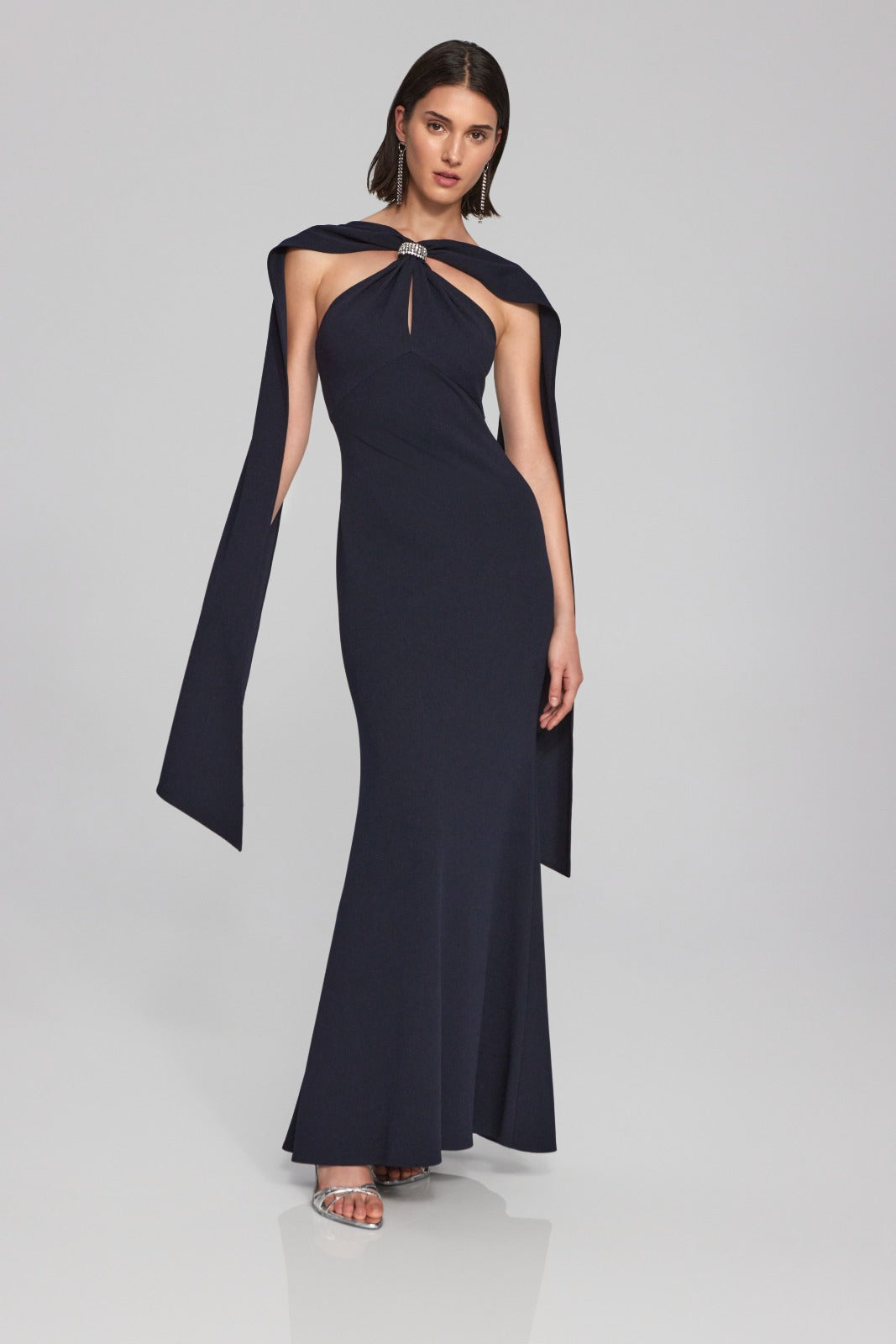 Joseph Ribkoff Midnight Blue Trumpet Gown with Rhinestone Detail Style 241786 Joseph Ribkoff Midnight Blue Trumpet Gown with Rhinestone Detail Style 241786