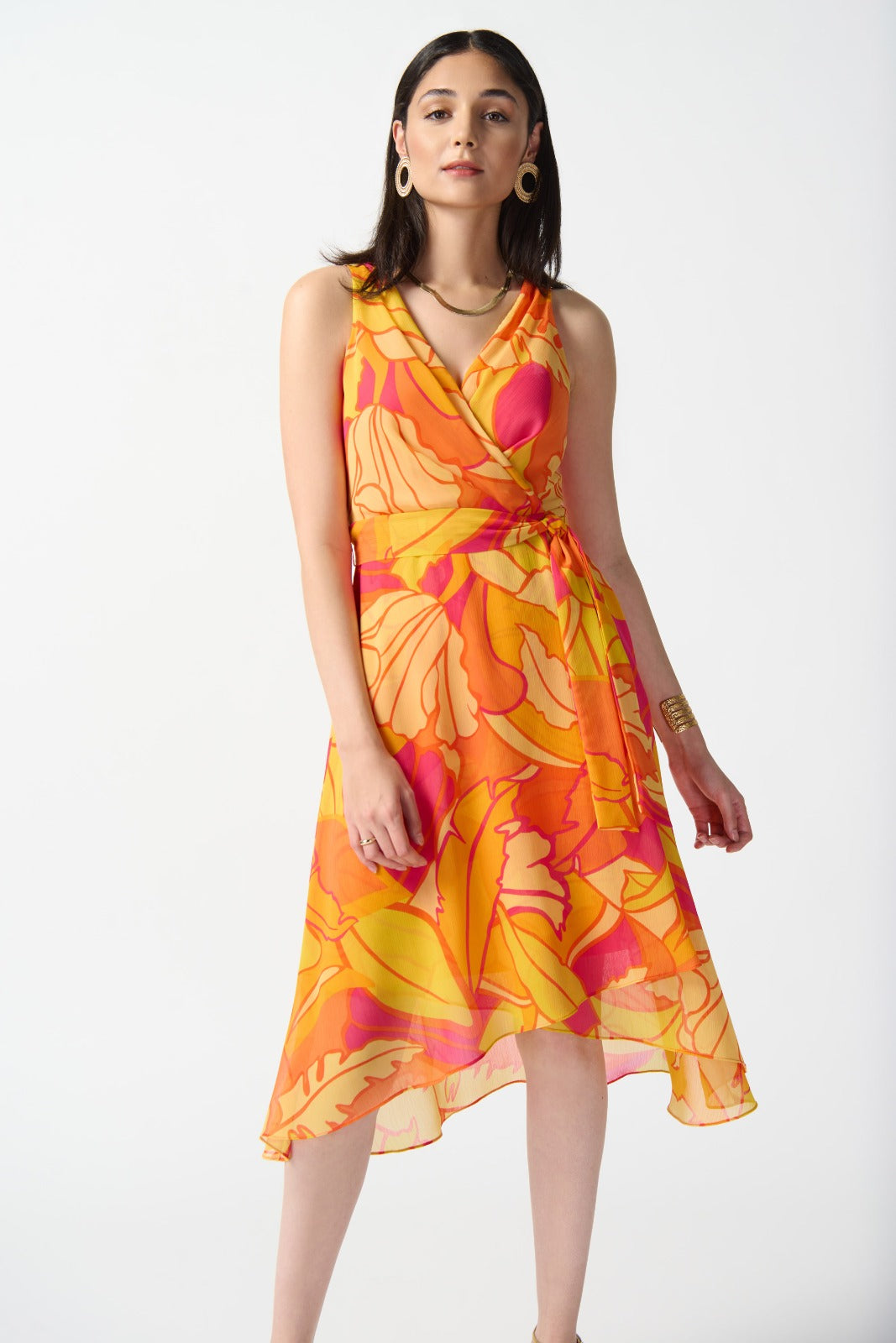 Joseph Ribkoff Pink/Multi Tropical Print Fit and Flare Dress Style 242015 Joseph Ribkoff Pink/Multi Tropical Print Fit and Flare Dress Style 242015