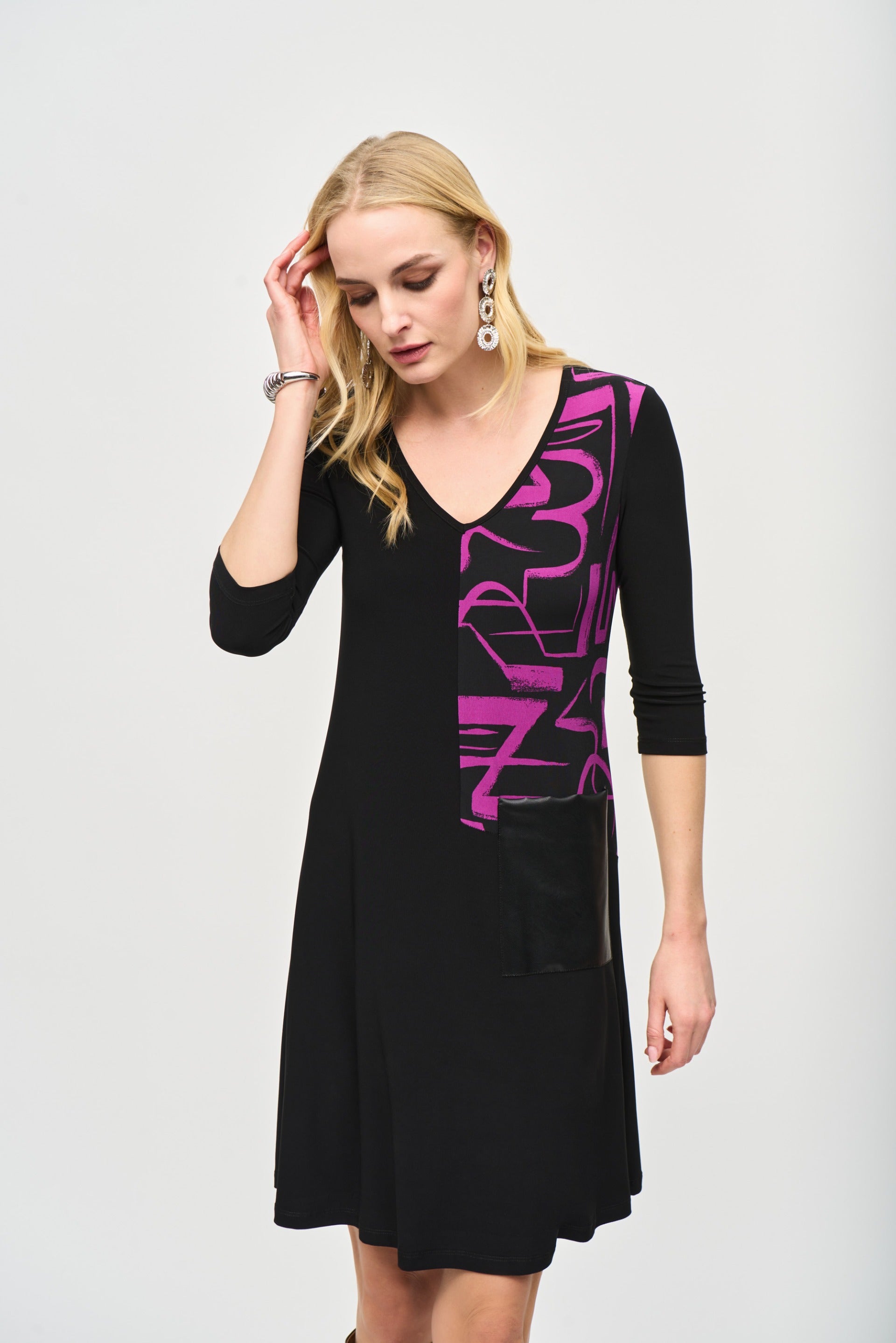 Joseph Ribkoff Black/Empress Colour-Block Dress Style 243210 DECABANA Joseph Ribkoff Black/Empress Colour-Block Dress Style 243210 DECABANA