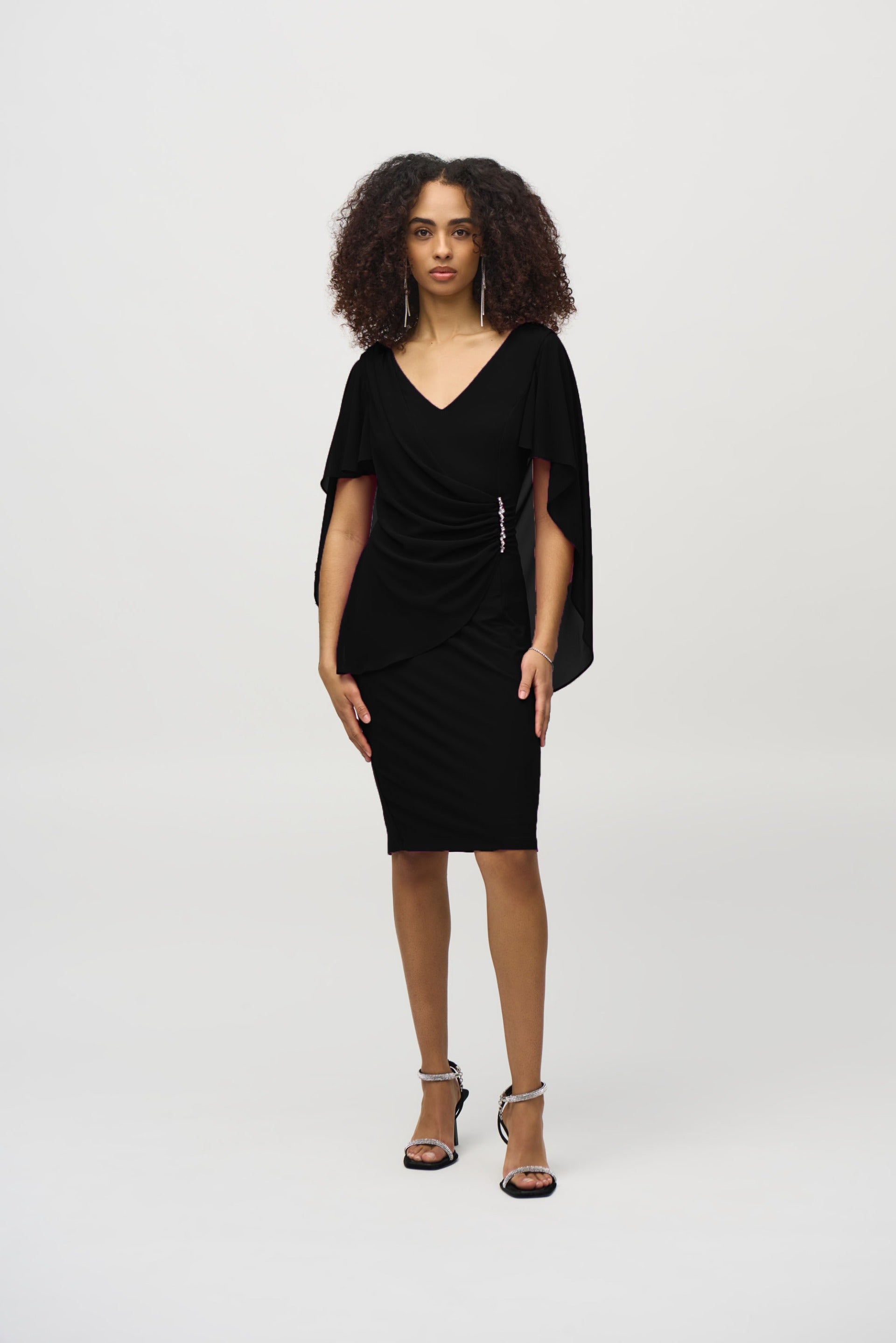 Joseph Ribkoff Black Silky Knit and Chiffon Sheath Dress Style 244017 – DECABANA