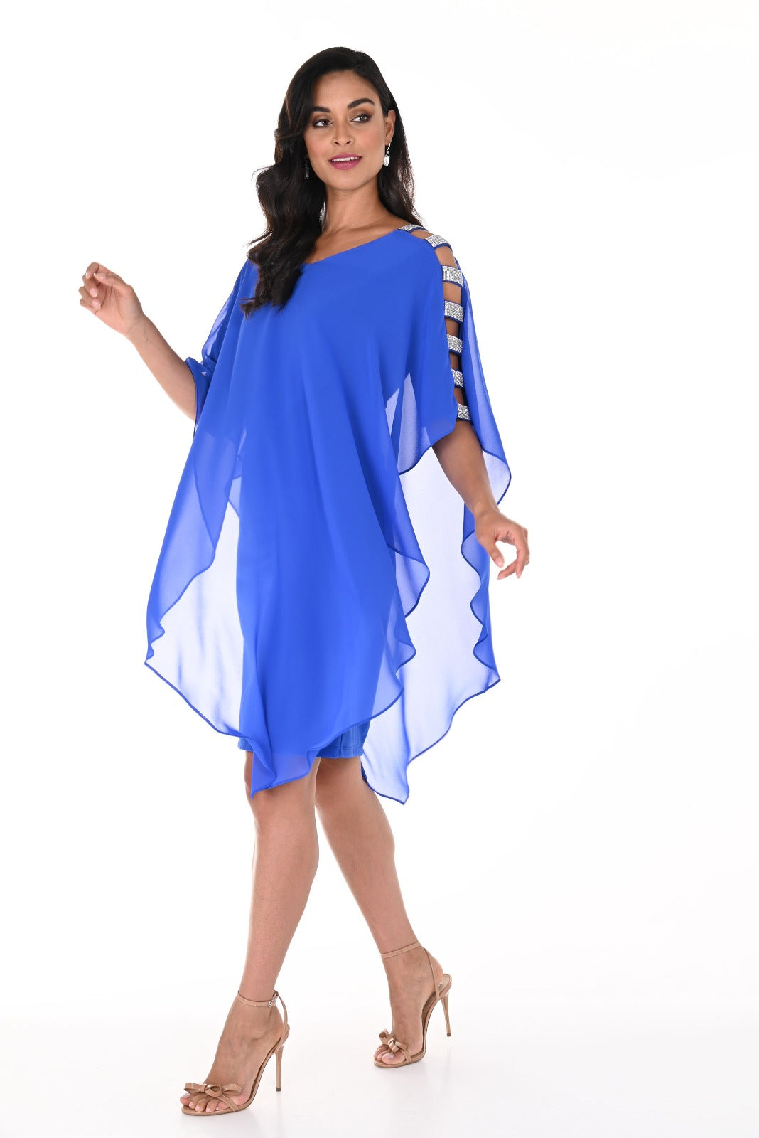 frank lyman blue dress Knee-length Ruched Detailed Gown Style 209228