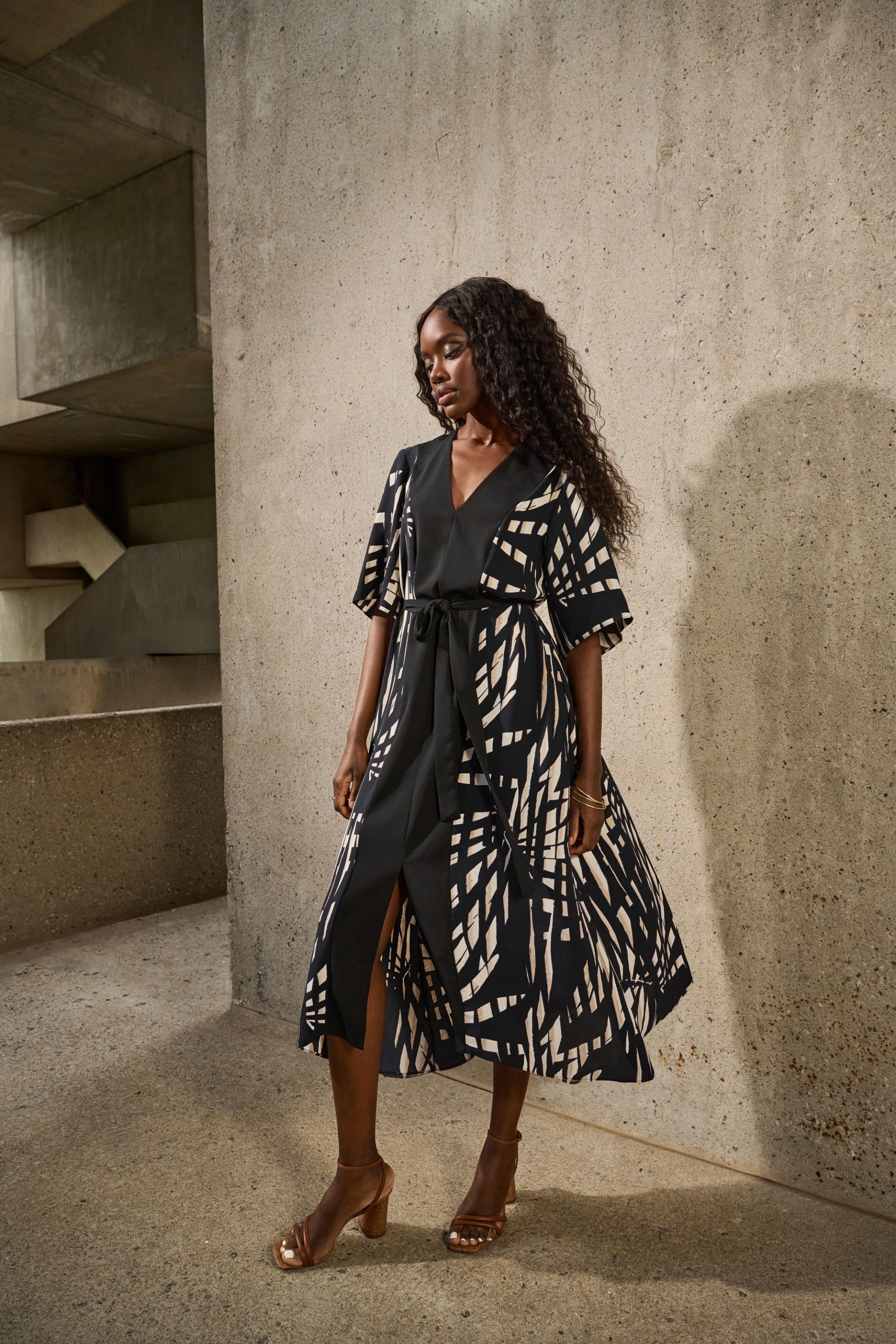 Joseph Ribkoff Black/Multi Woven Tropical Print A-Line Dress Style 251154 Joseph Ribkoff Black/Multi Woven Tropical Print A-Line Dress Style 251154