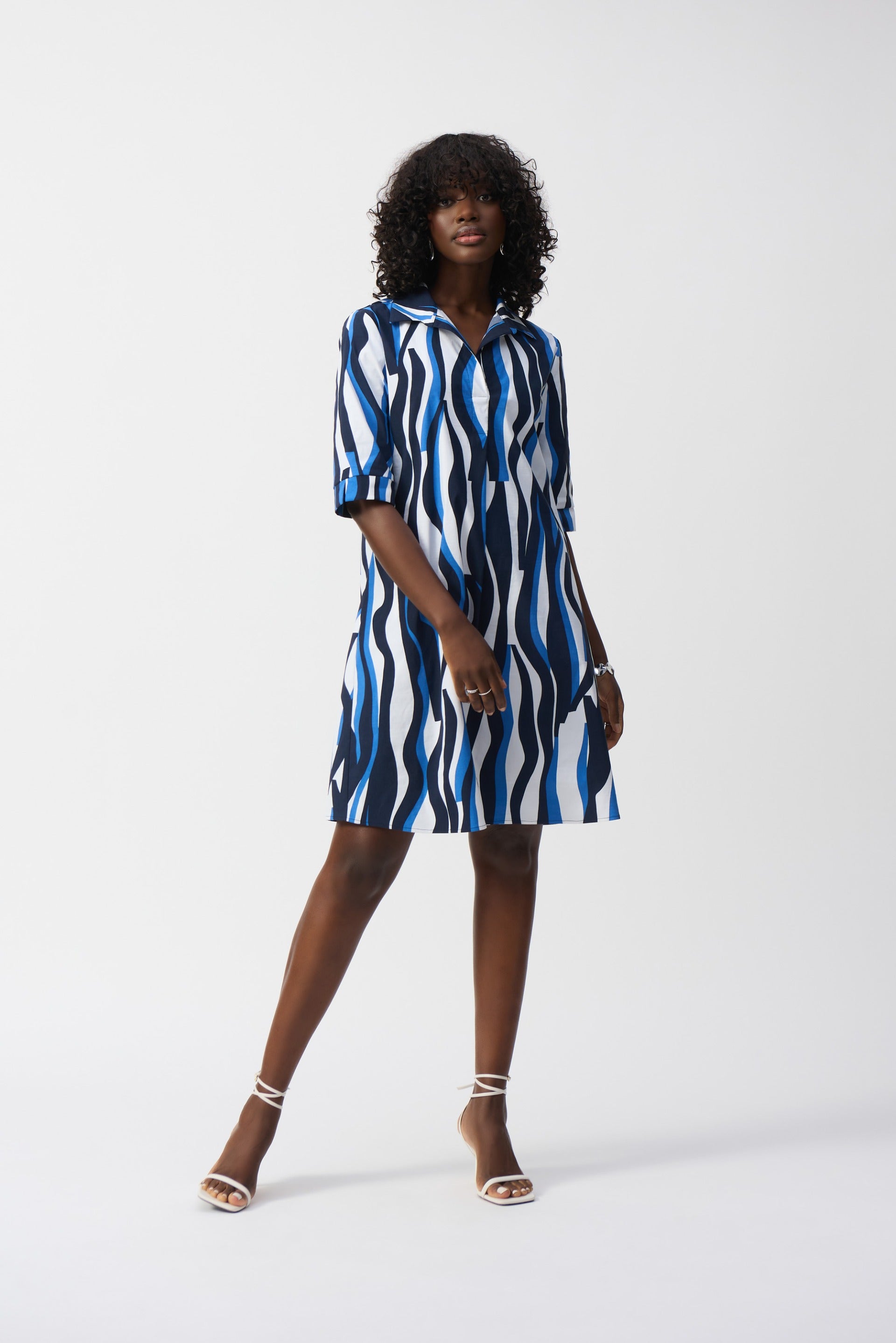Joseph Ribkoff Vanilla/Multi Trapeze Shirt Dress Style 251294 Joseph Ribkoff Vanilla/Multi Trapeze Shirt Dress Style 251294