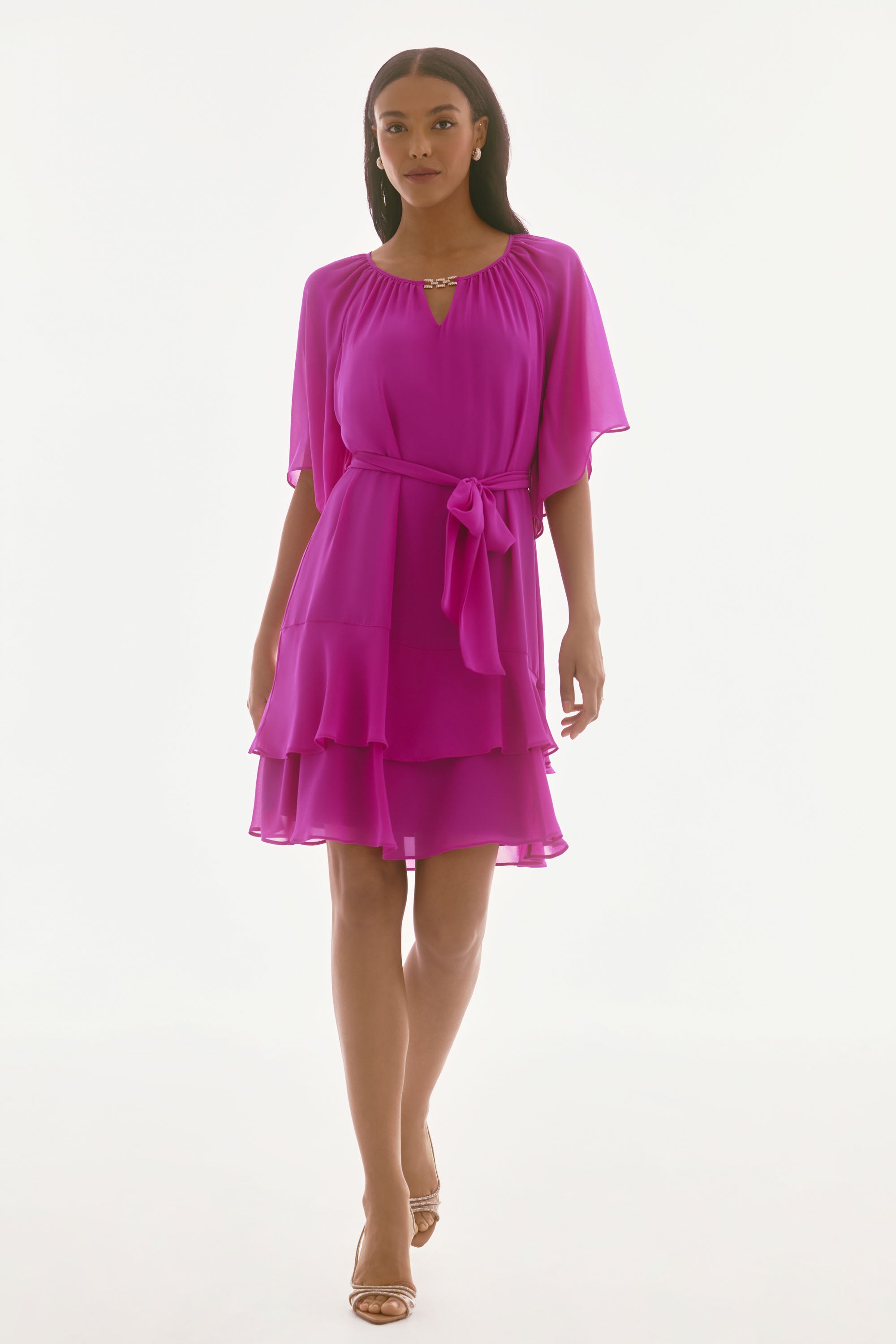 joseph ribkoff purple dress Joseph Ribkoff Womens Size 8 Purple Ruffle Front Mini Dress 3.4 Sleeve Casual