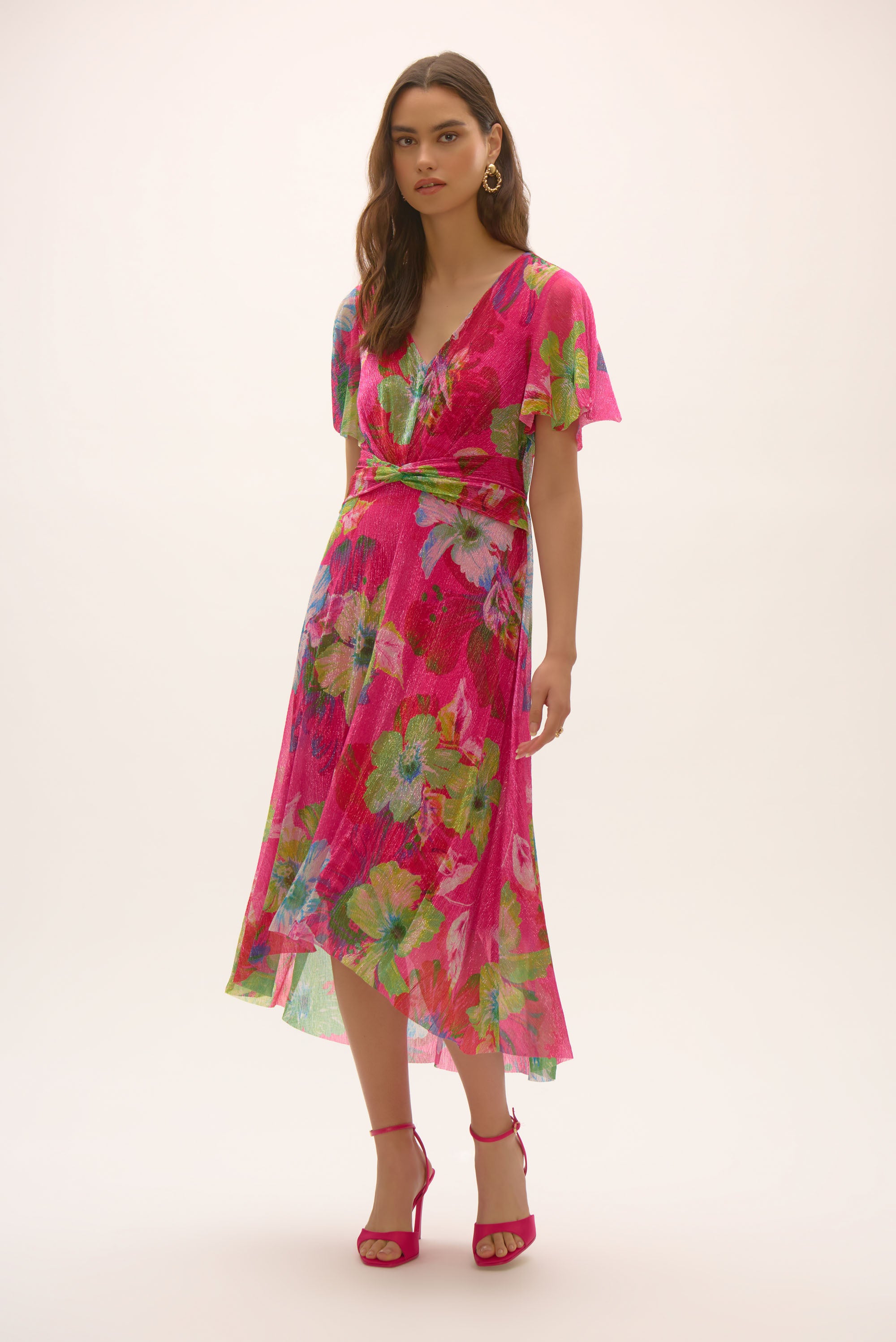 mesh fit and flare dress LESLIE FIT AND FLARE CROSSOVER MESH TAFFETA MIDI DRESS | CULT MIA