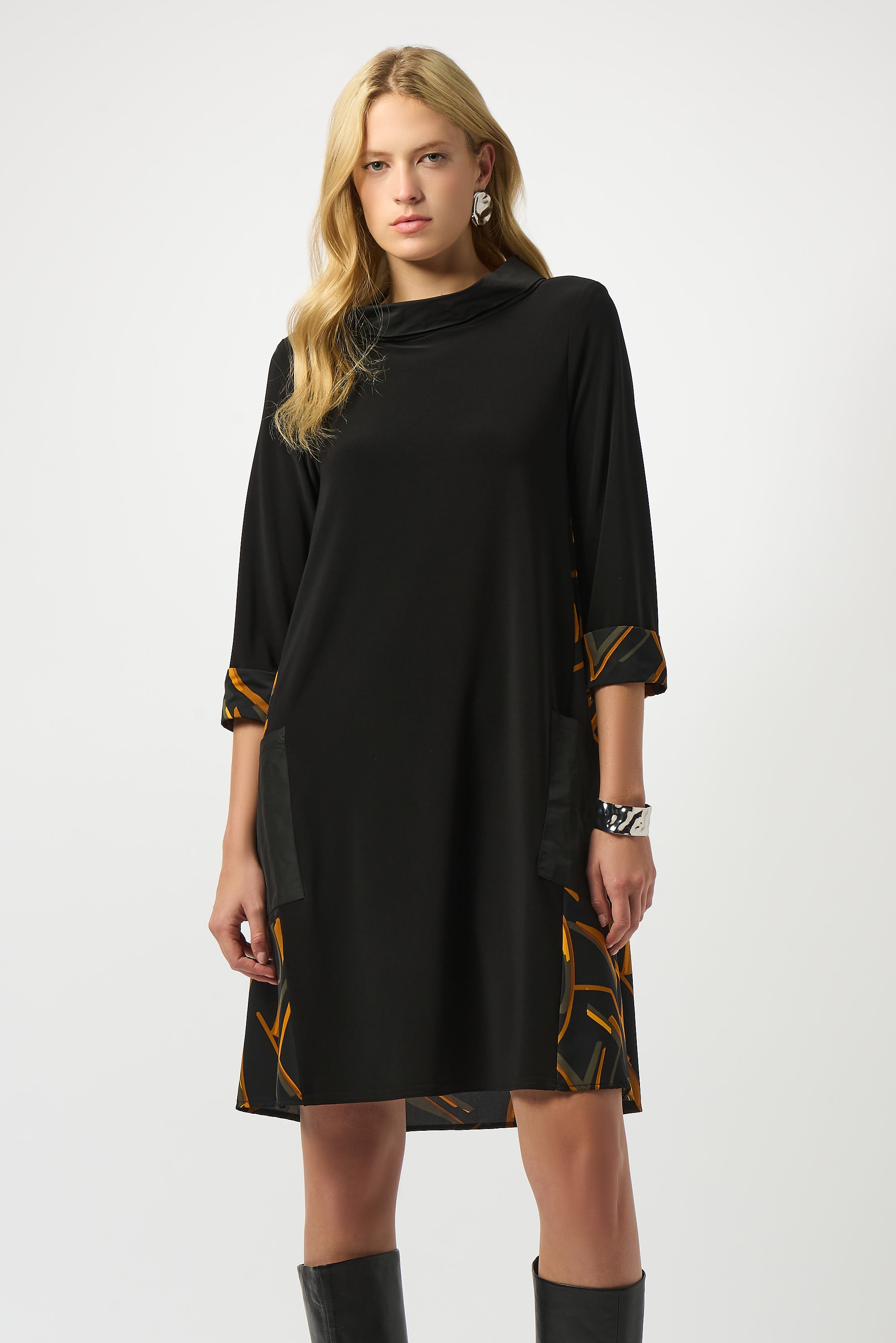 Joseph Ribkoff Black/Multi Abstract Print Dress Style 253186 Black/Multi / 2 Joseph Ribkoff Black/Multi Abstract Print Dress Style 253186 Black/Multi / 2