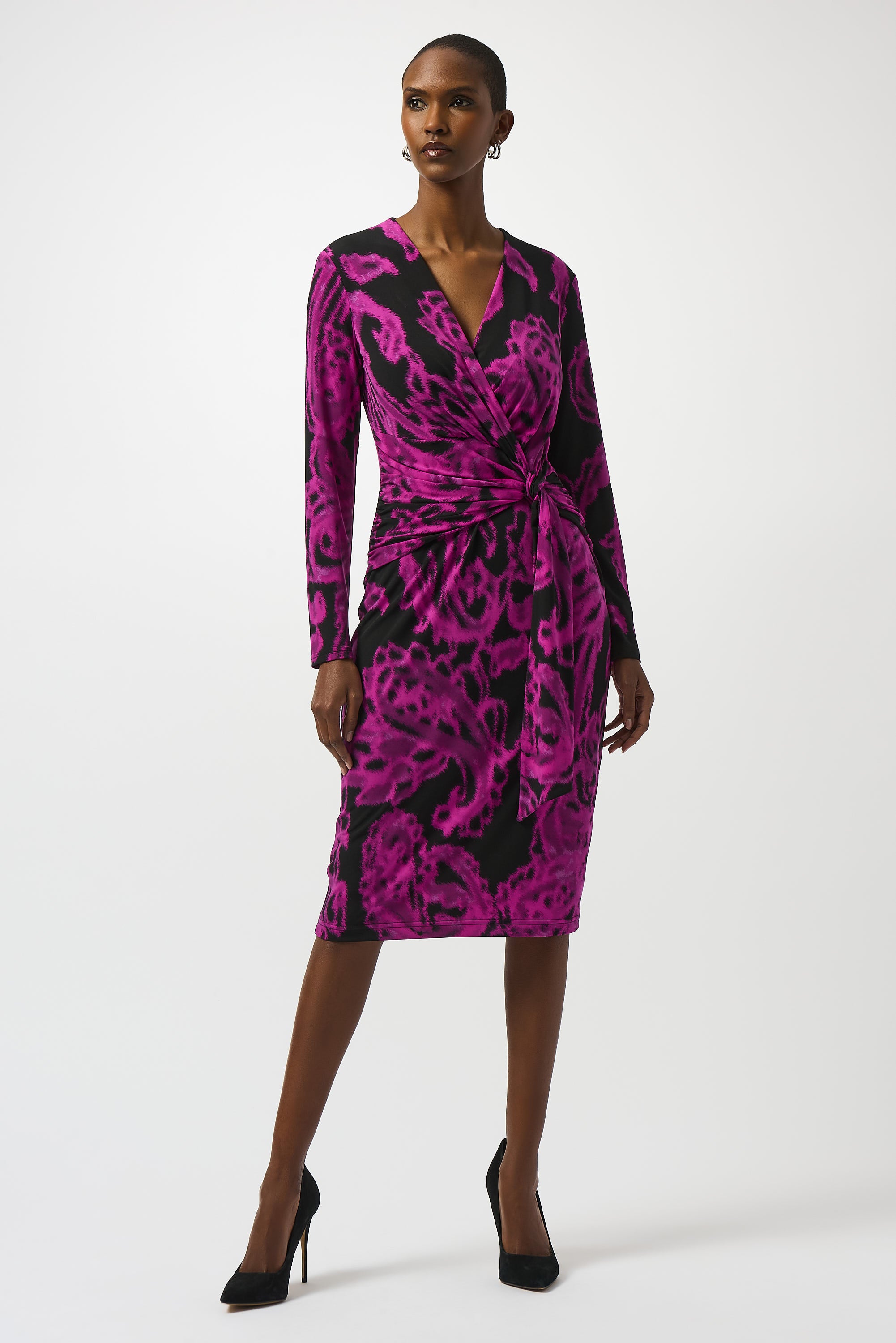 Joseph Ribkoff Black/Cosmos Paisley Print Wrap Dress Style 253282 DECABANA Joseph Ribkoff Black/Cosmos Paisley Print Wrap Dress Style 253282 DECABANA