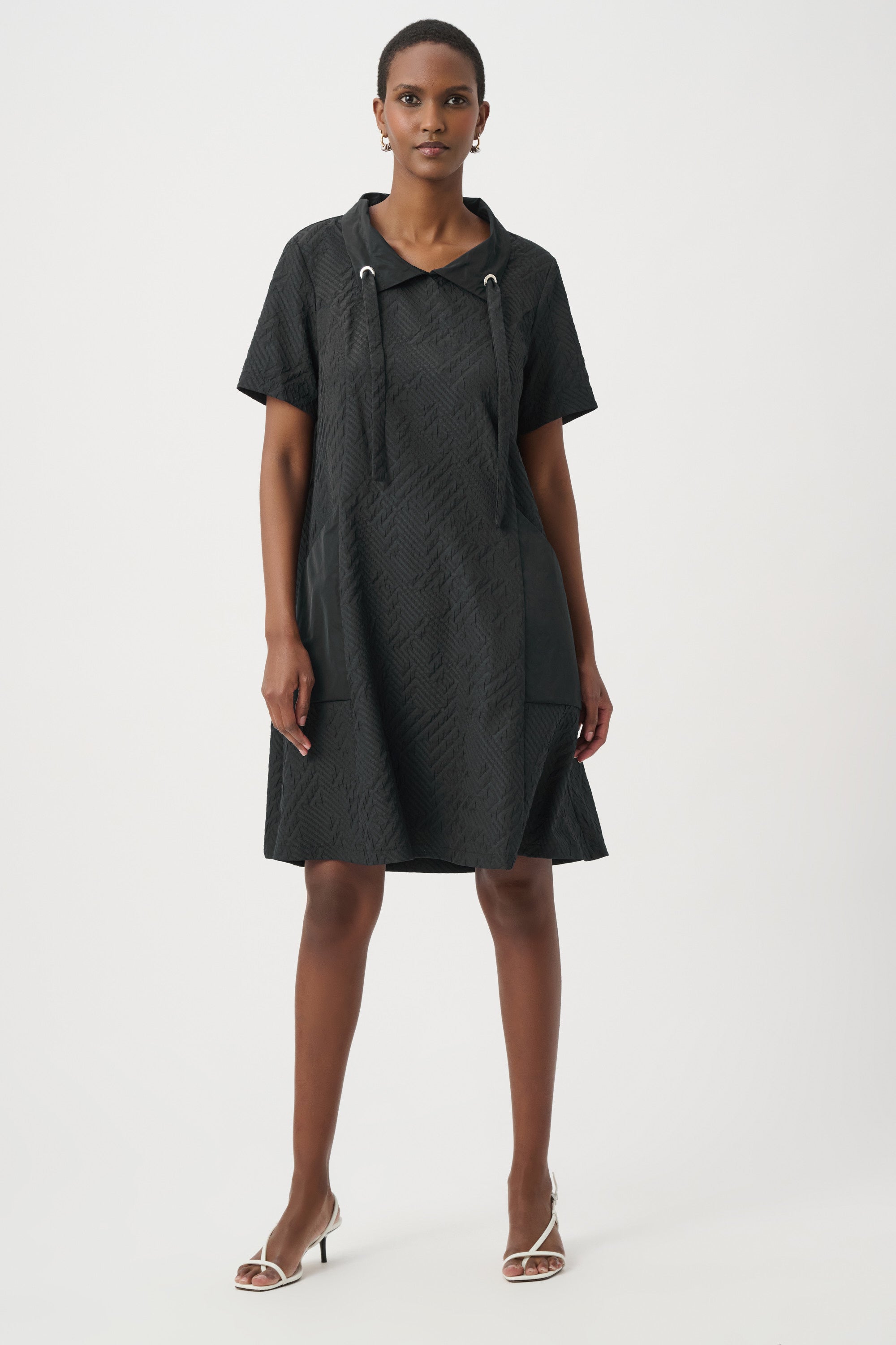 Joseph Ribkoff Geometric Textured Jacquard A-Line Dress Style 261027 Black / 16