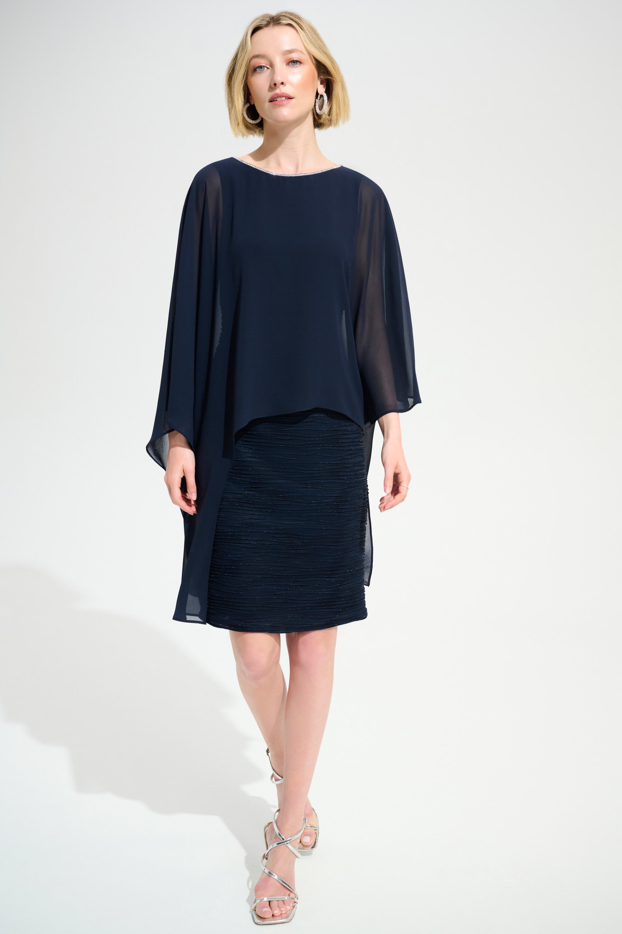 Joseph Ribkoff Sheath Dress With Chiffon Poncho Overlay Style 261707 – DECABANA