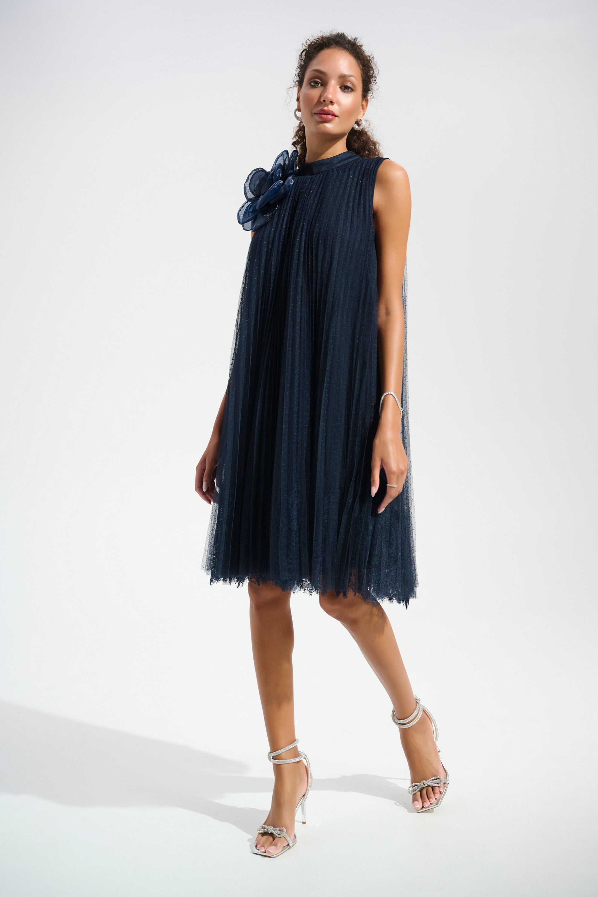 Joseph Ribkoff Mesh And Lace A-Line Dress With Organza Flower Detail S DECABANA Joseph Ribkoff Mesh And Lace A-Line Dress With Organza Flower Detail S DECABANA
