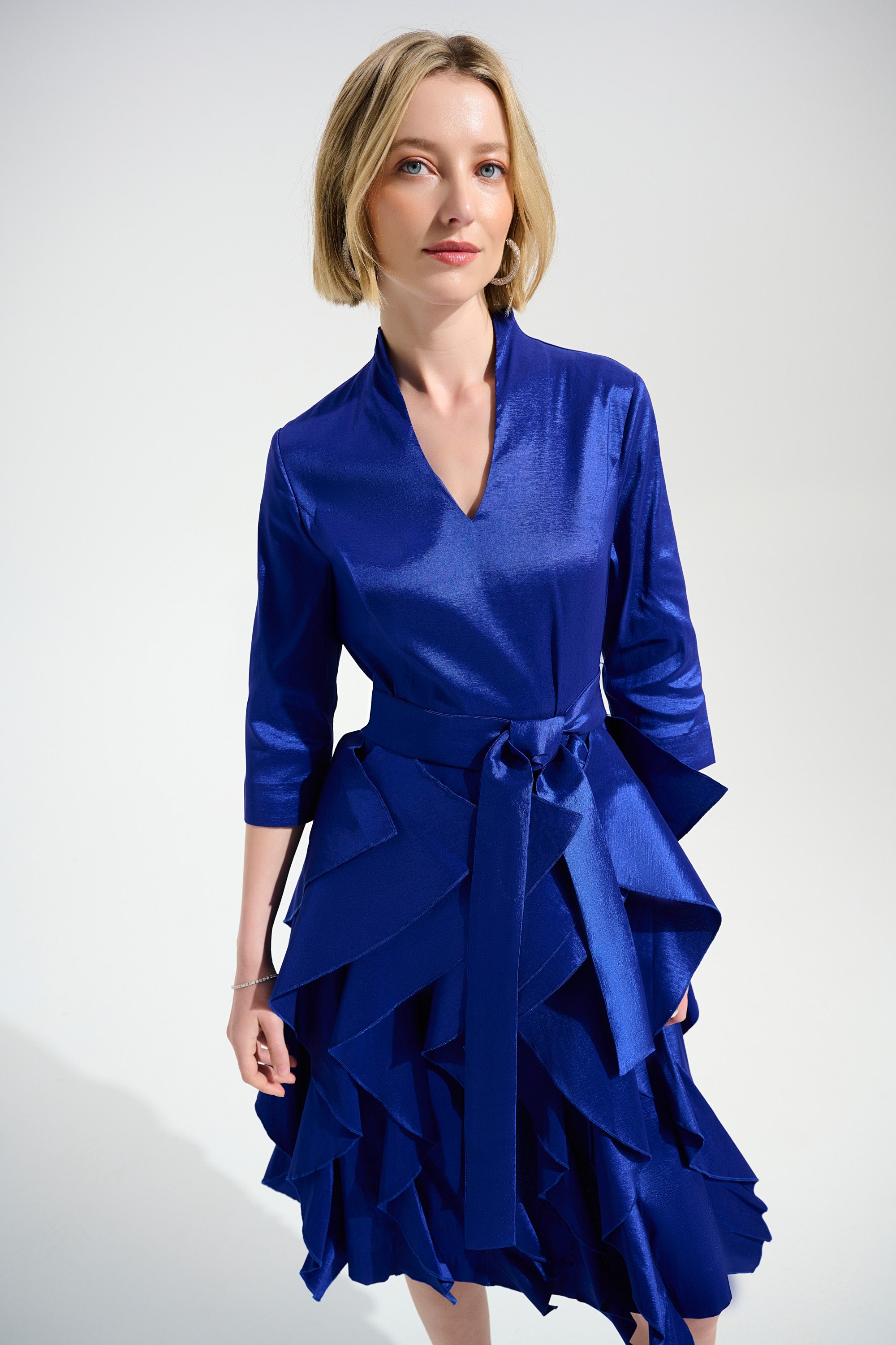 Joseph Ribkoff Dress With Cascading Ruffle Skirt Style 261741 Royal Sapphire / 6 Joseph Ribkoff Dress With Cascading Ruffle Skirt Style 261741 Royal Sapphire / 6