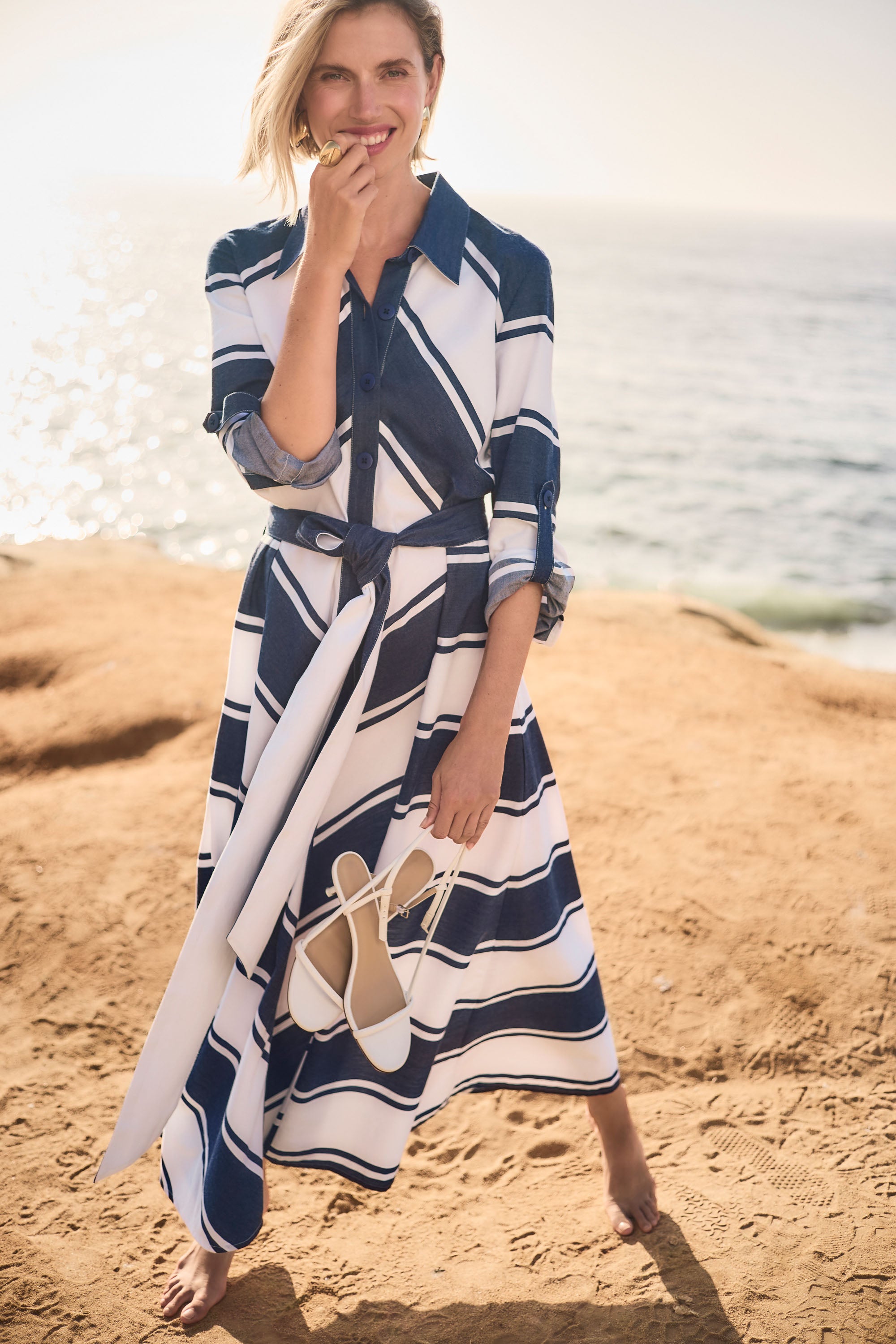Joseph Ribkoff Stripe Print Fit & Flare Dress with Sash Style 261936 Navy/White / XL Joseph Ribkoff Stripe Print Fit & Flare Dress with Sash Style 261936 Navy/White / XL