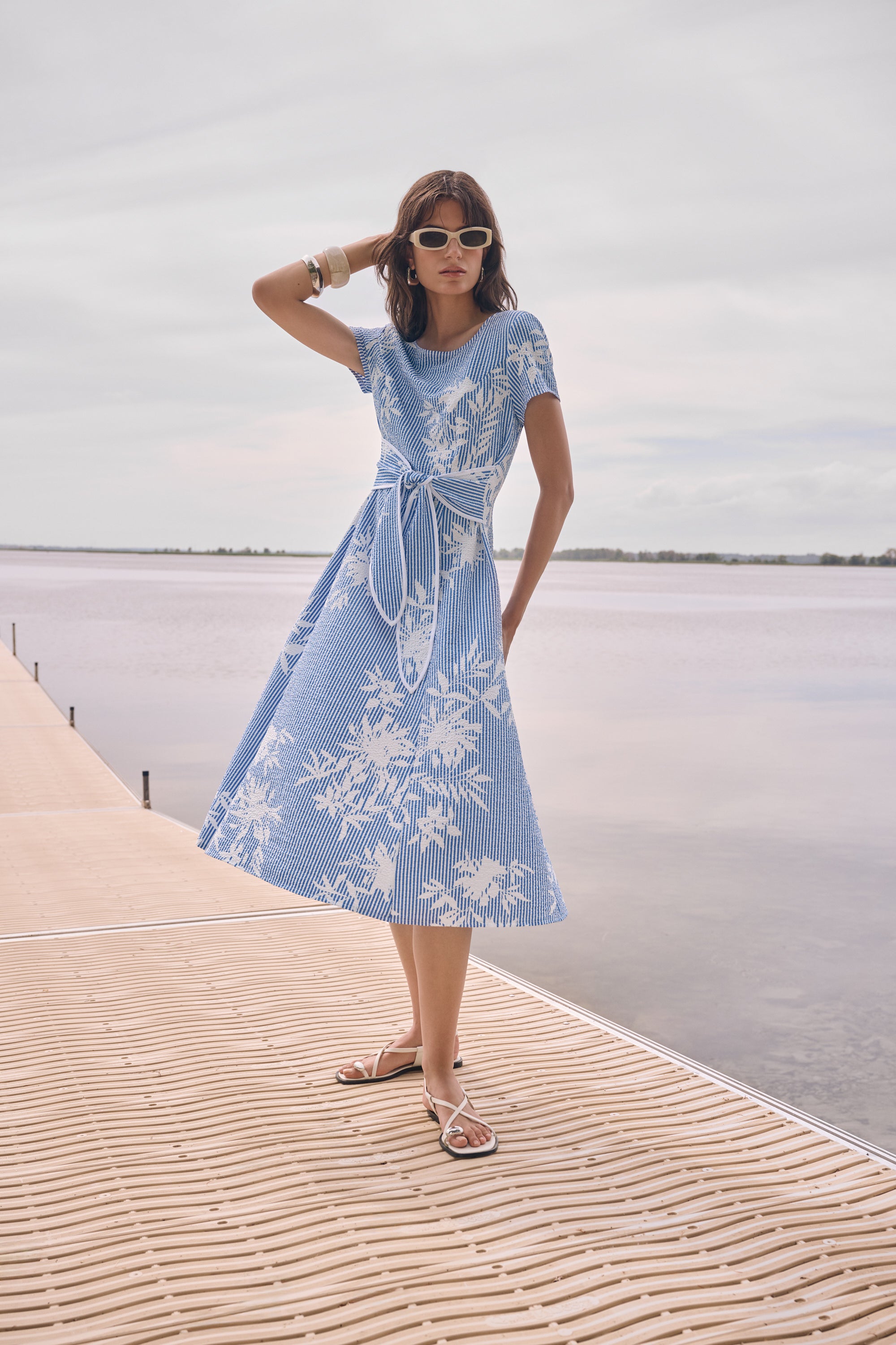 Joseph Ribkoff Floral Print Fit And Flare Dress Style 262191 Vanilla/Blue / 6 Joseph Ribkoff Floral Print Fit And Flare Dress Style 262191 Vanilla/Blue / 6