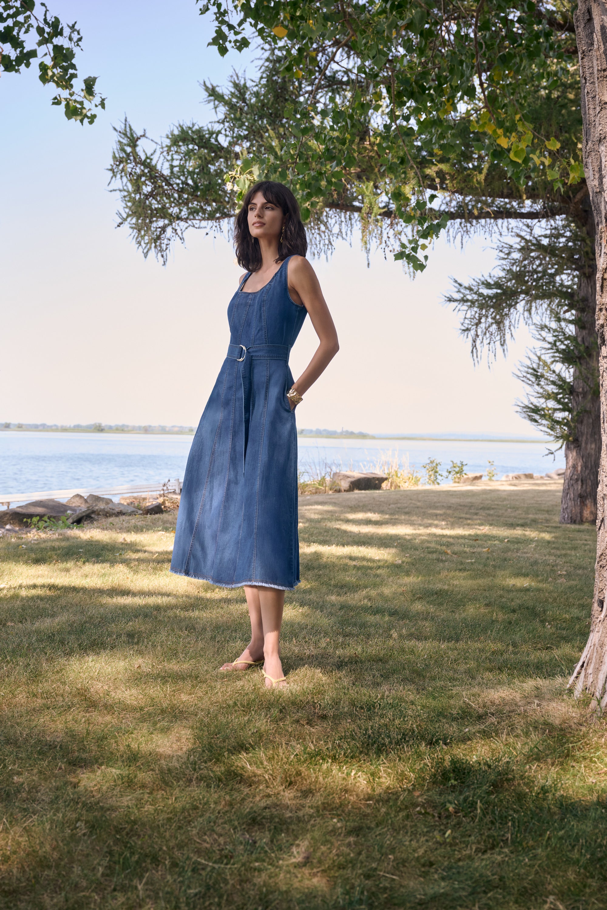 Joseph Ribkoff Denim Fit And Flare Midi Dress With Belt Style 262901 Joseph Ribkoff Denim Fit And Flare Midi Dress With Belt Style 262901