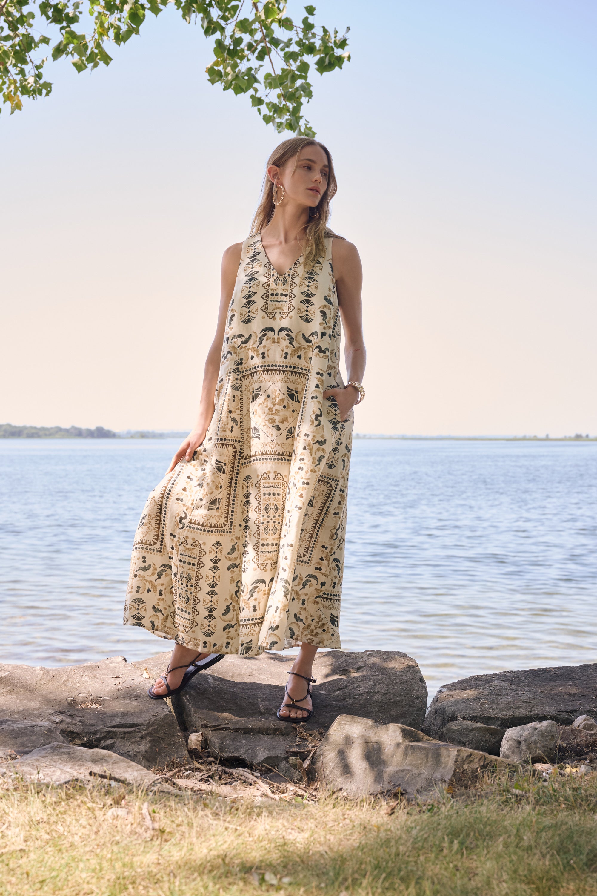 Joseph Ribkoff Linen Blend Scarf Print A-Line Dress Style 262908 Joseph Ribkoff Linen Blend Scarf Print A-Line Dress Style 262908