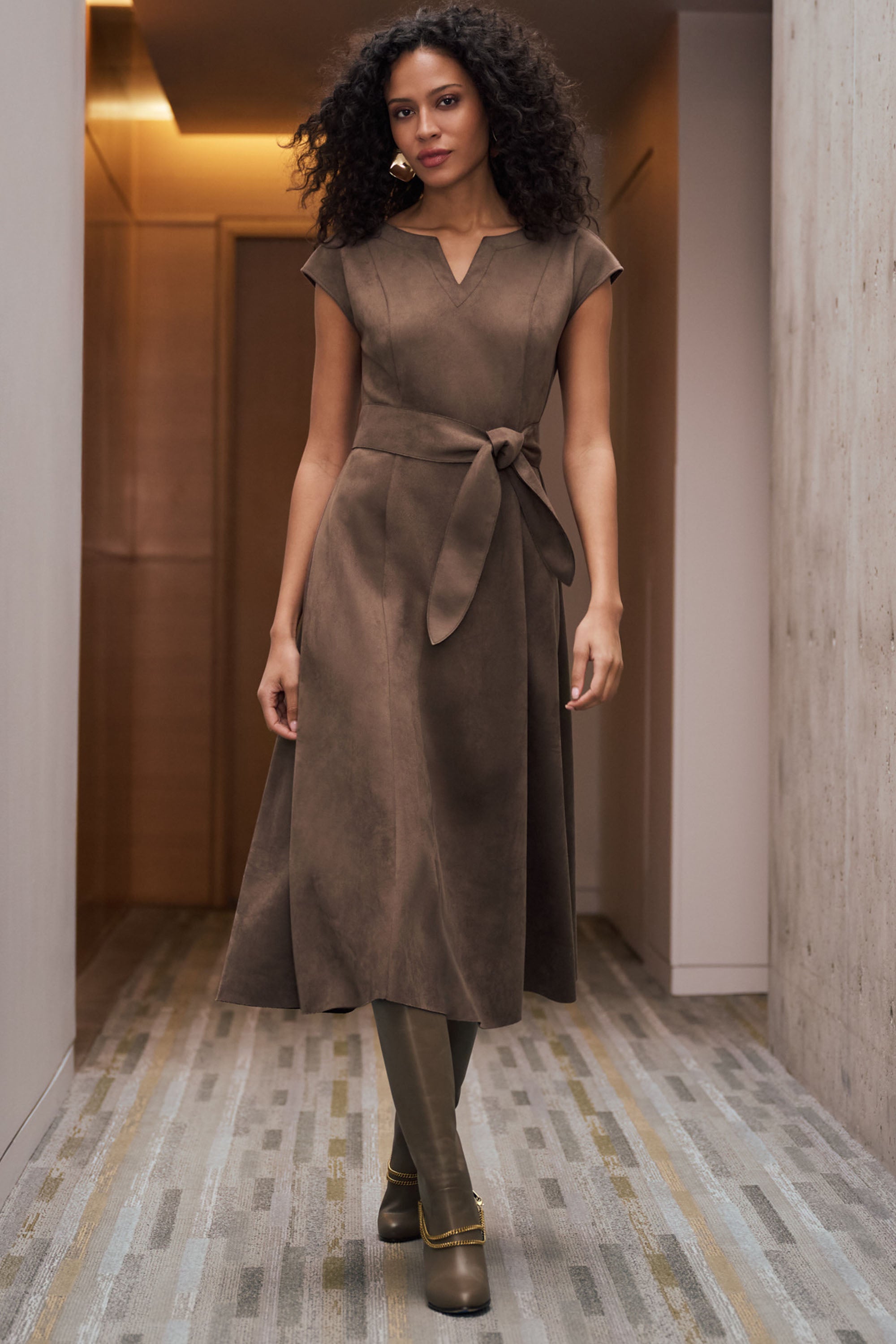 Joseph Ribkoff Scuba Suede Fit-and-Flare Dress Style 263105 Joseph Ribkoff Scuba Suede Fit-and-Flare Dress Style 263105