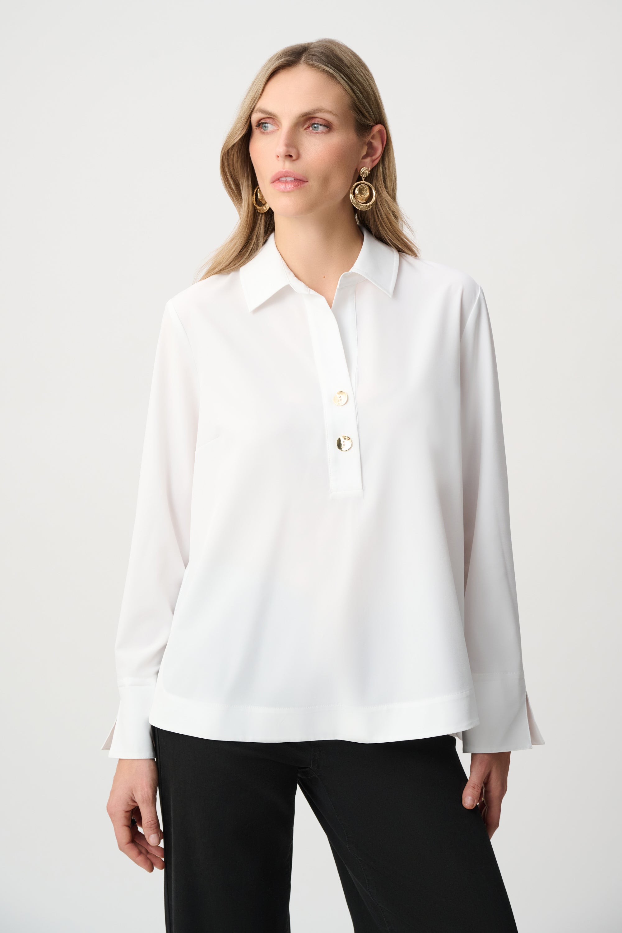 Joseph Ribkoff Stretch Poplin Shirt-Collar Boxy Top Style 263928 Vanilla / L