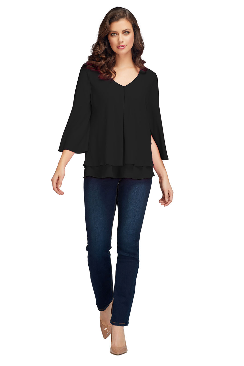 Frank Lyman Black V-Neckline Top Style 176335