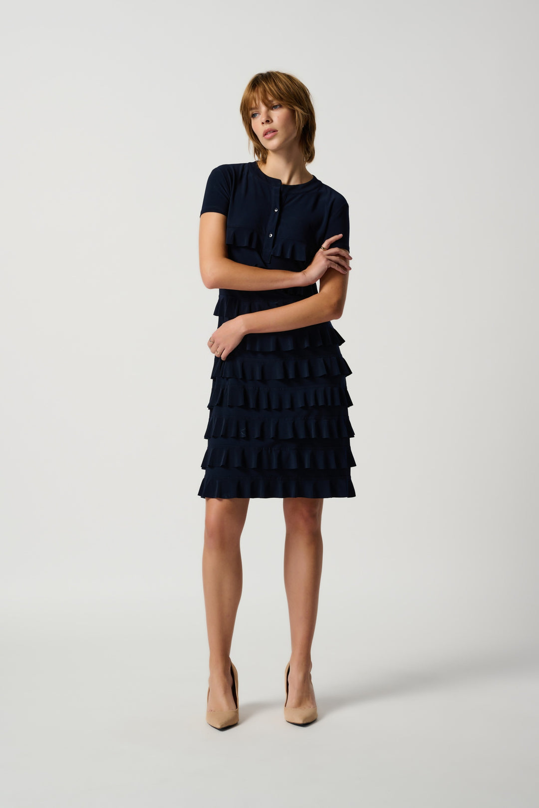Joseph Ribkoff Ruffle Dress Joseph Ribkoff Midnight Blue Short Sleeve Ruffled Dress Style 211350 ...