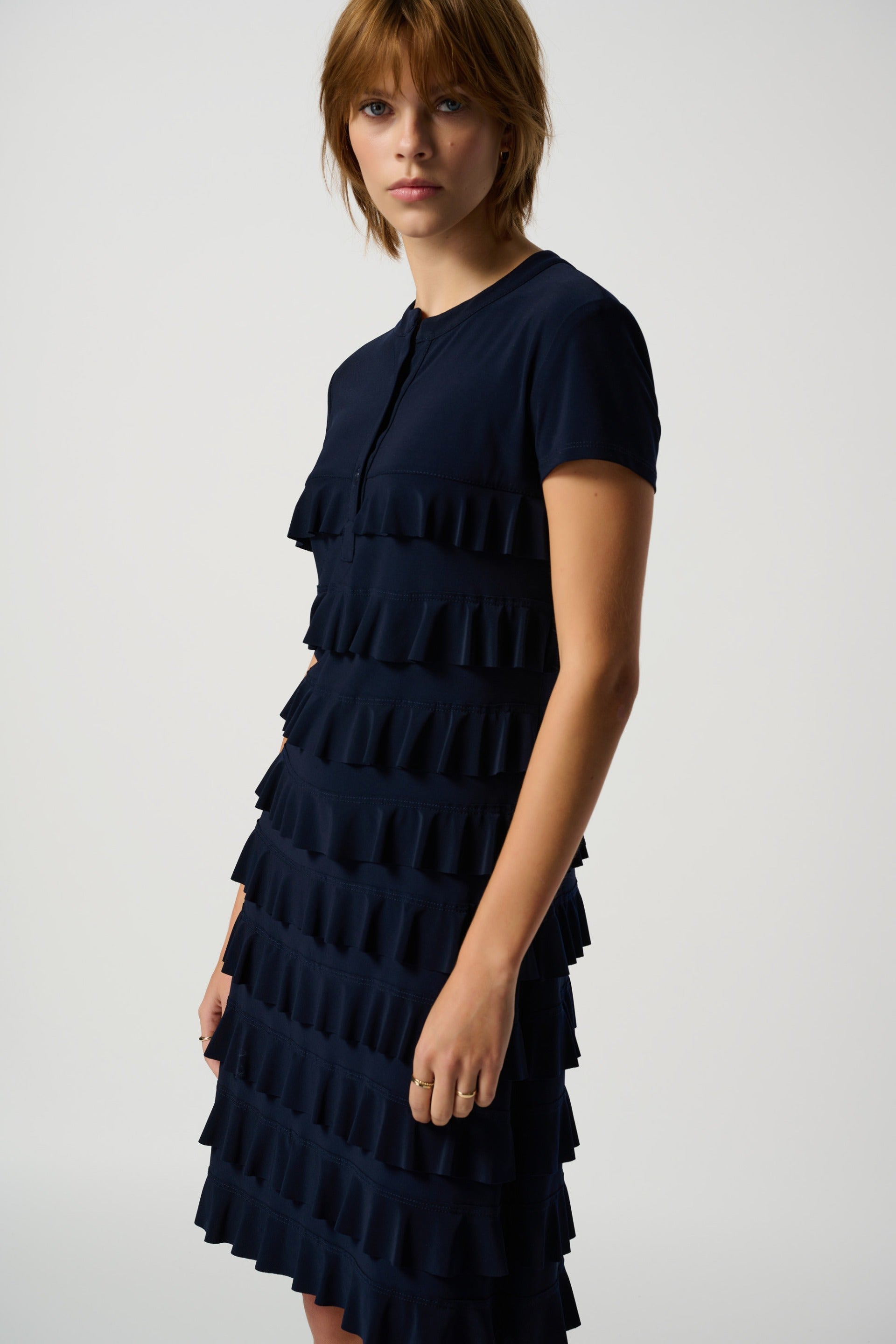 Joseph Ribkoff Ruffle Dress Joseph Ribkoff Midnight Blue Short Sleeve Ruffled Dress Style 211350 ...