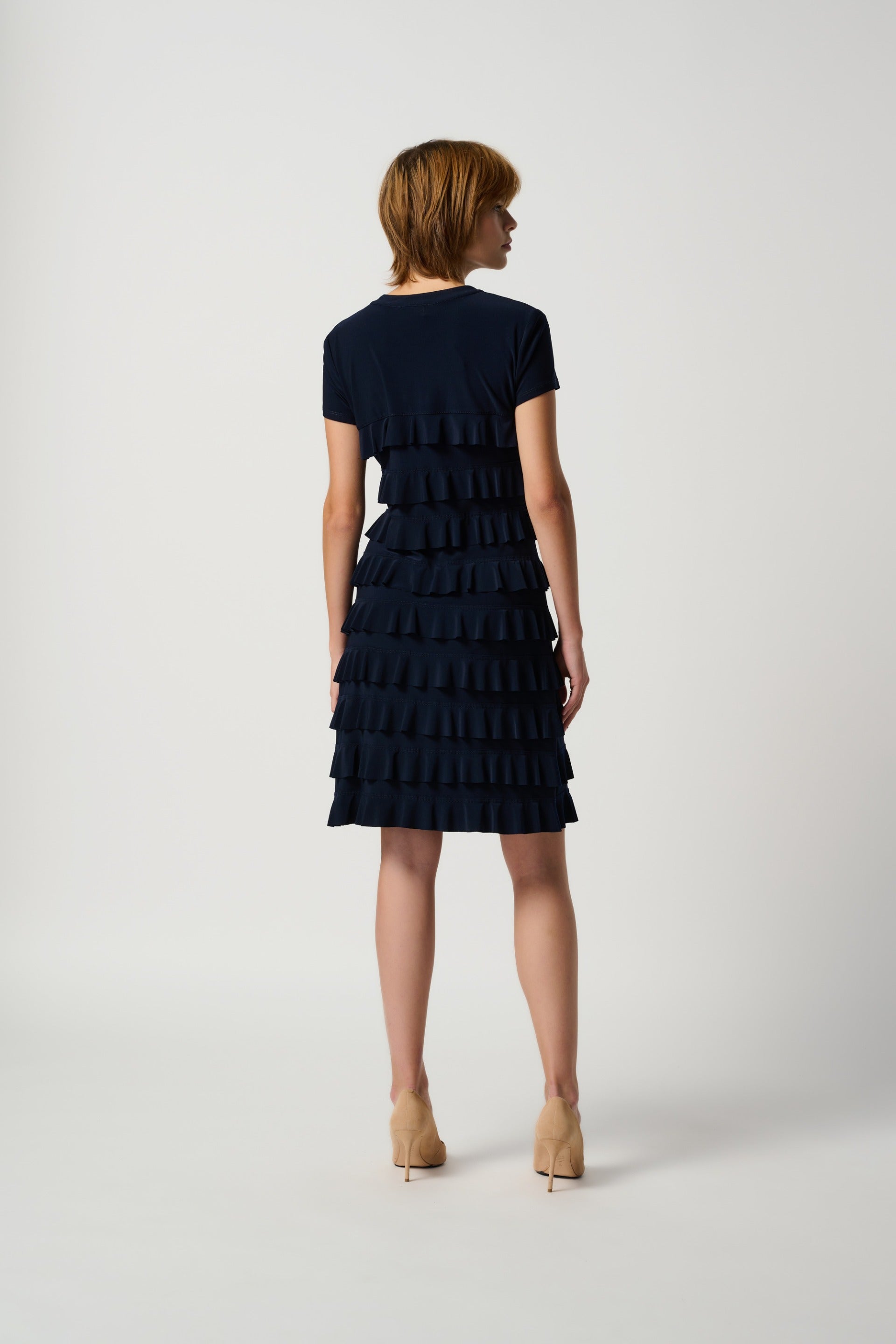 Joseph Ribkoff Ruffle Dress Joseph Ribkoff Midnight Blue Short Sleeve Ruffled Dress Style 211350 ...