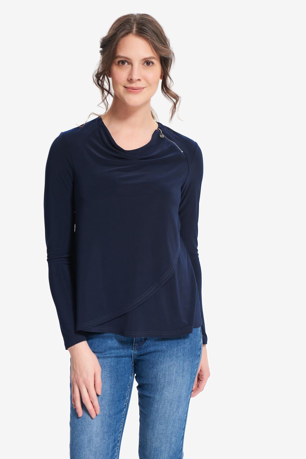 Joseph Ribkoff Midnight Blue Zipper Detail Jersey Top Style 214286 - Main Image