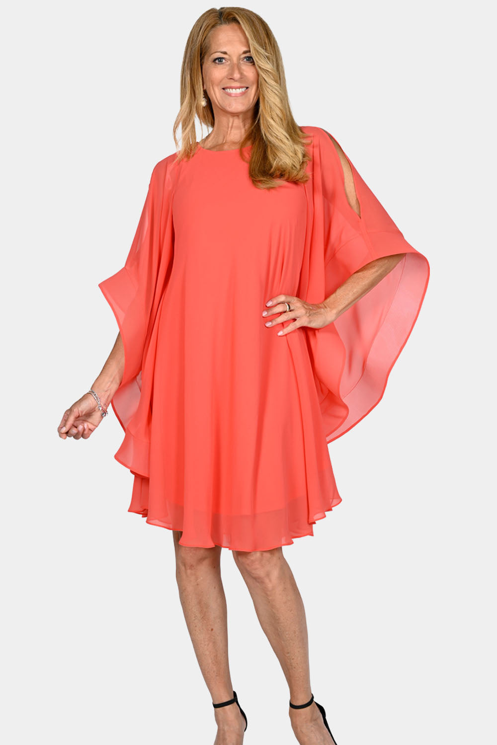 Frank Lyman Fiesta Coral Chiffon Overlay Dress Style 219102U