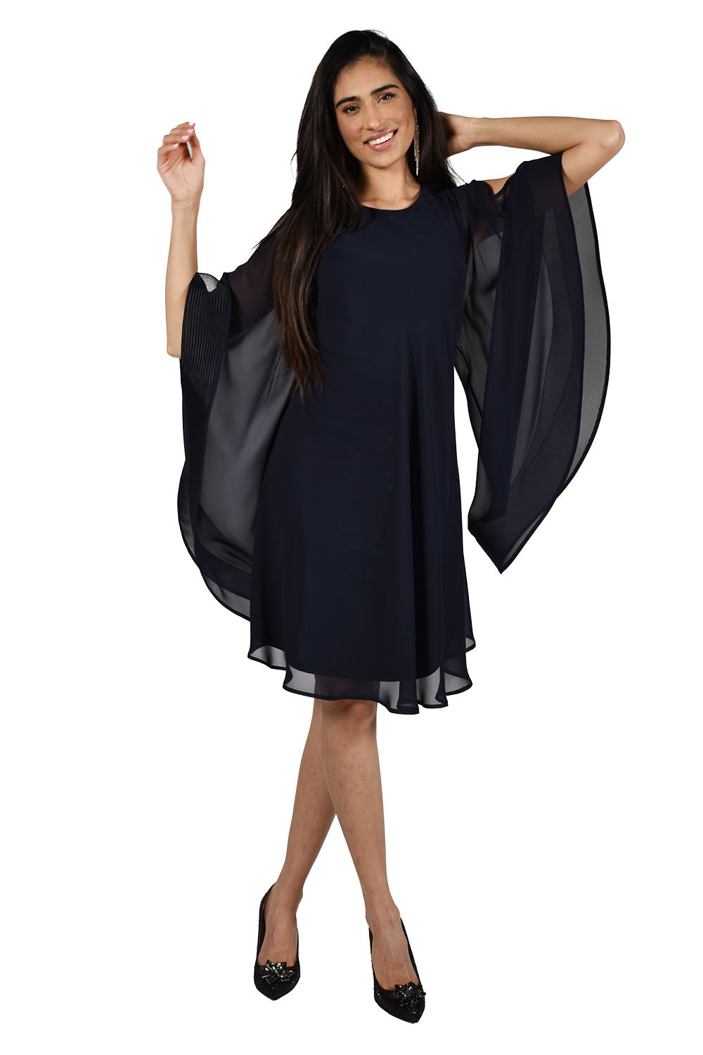 Frank Lyman Midnight Blue Chiffon Overlay Dress Style 219102U