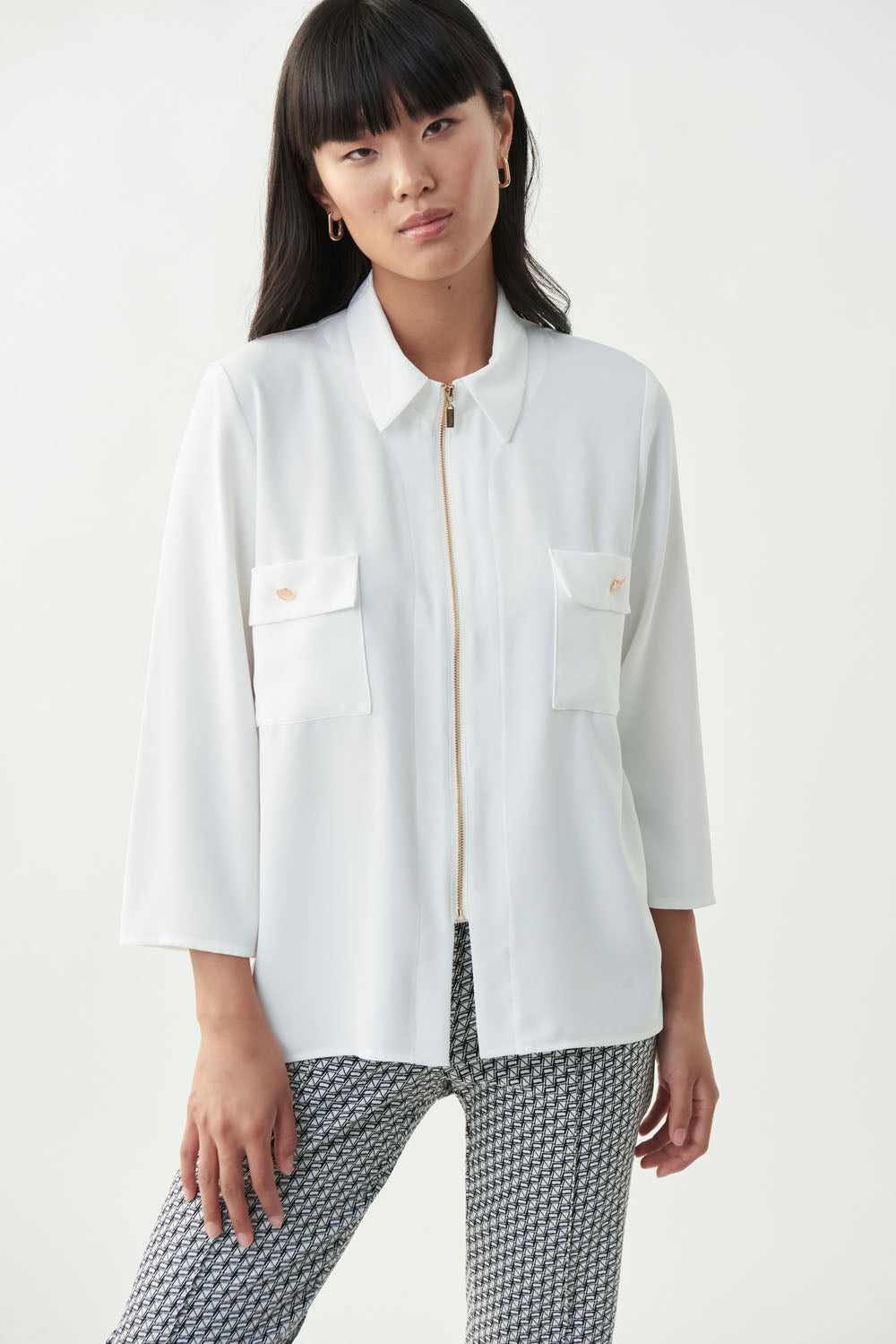 Joseph Ribkoff Vanilla Zip-Up Blouse Style 221020 - Main Image