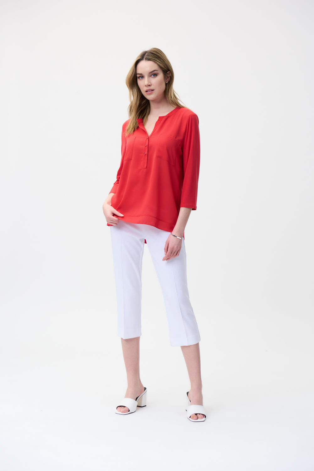 Joseph Ribkoff Lacquer Red Henley Top Style 221027-main