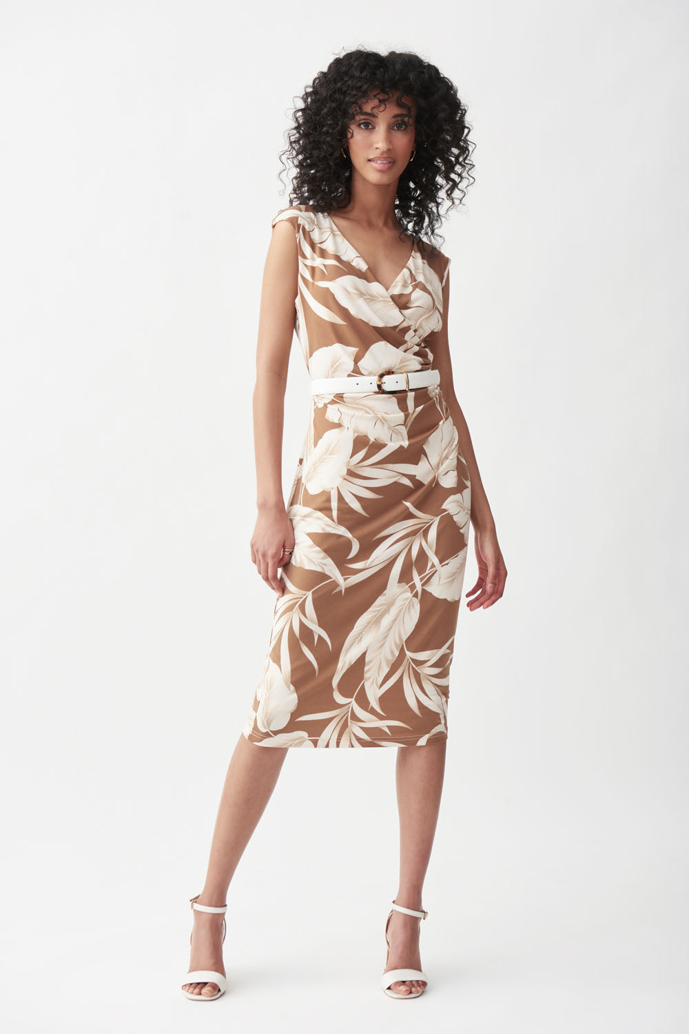 Joseph Ribkoff Vanilla/Beige Palm Wrap Dress Style 221036 - Main Image