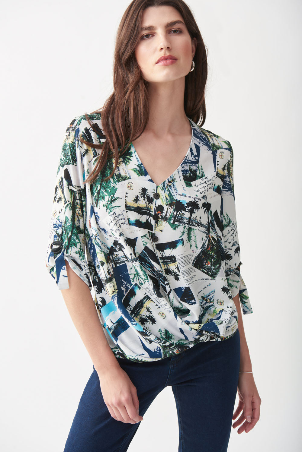 Joseph Ribkoff White/Multi Print Top Style 221085 - Main Image