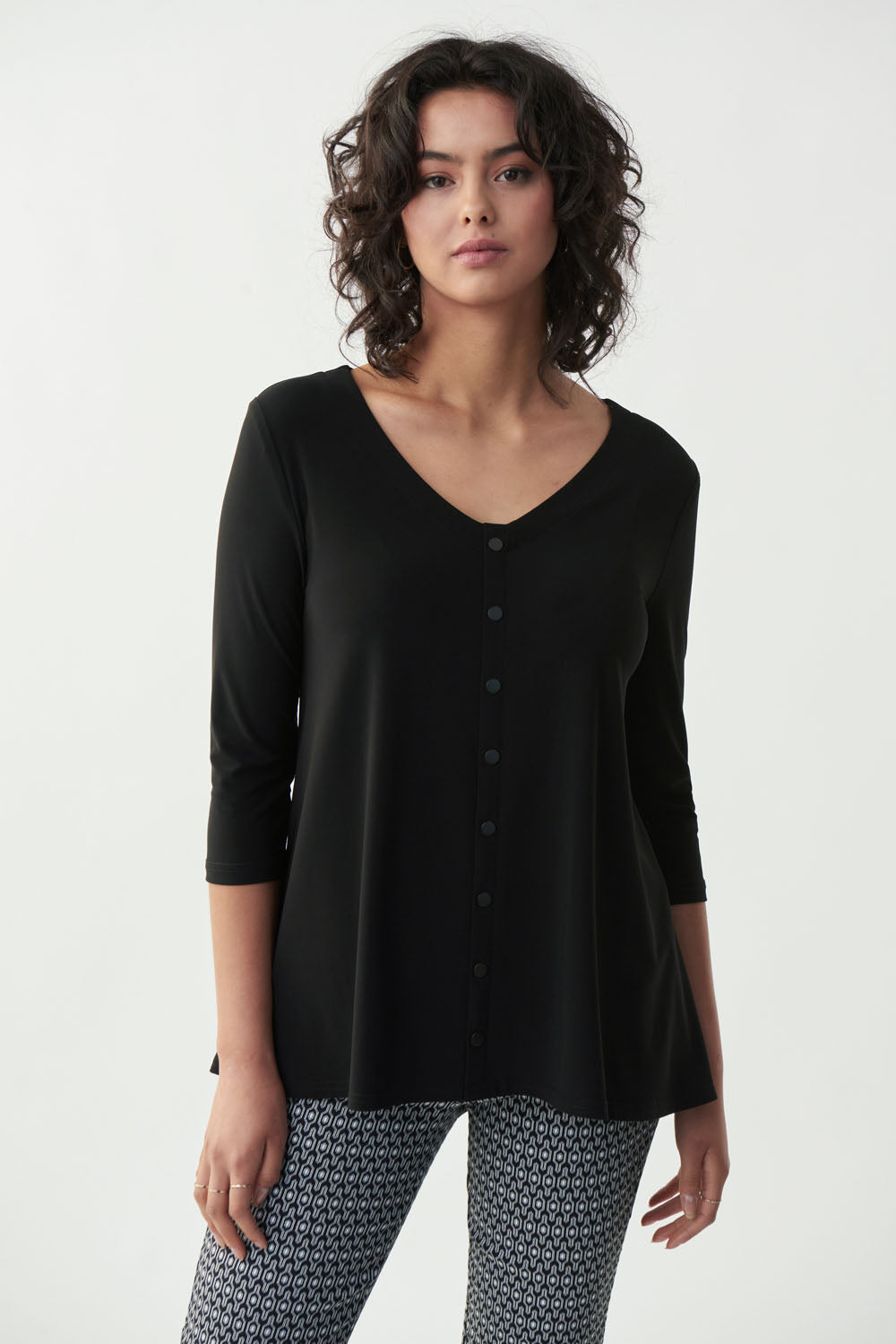 Joseph Ribkoff Black Flared Henley Top Style 221102 - Main Image