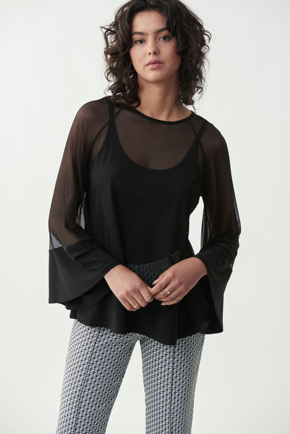 Joseph Ribkoff Black Sheer Top Style 221126 - Main Image