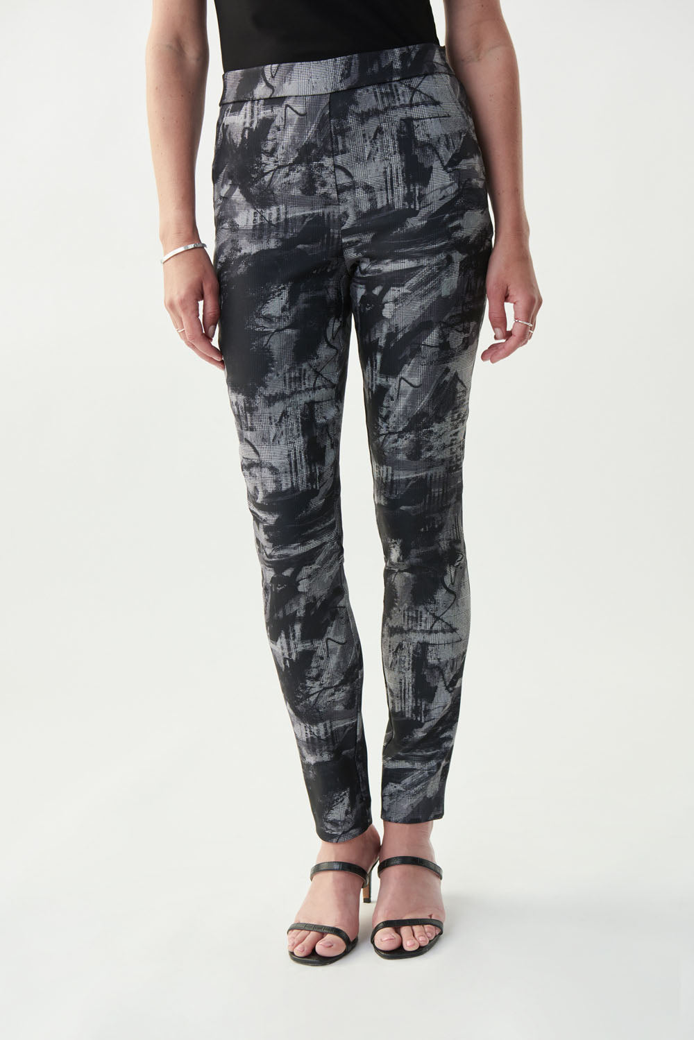 Joseph Ribkoff Black/Grey/White Graphic & Plaid Pants Style 221136 - Main Image