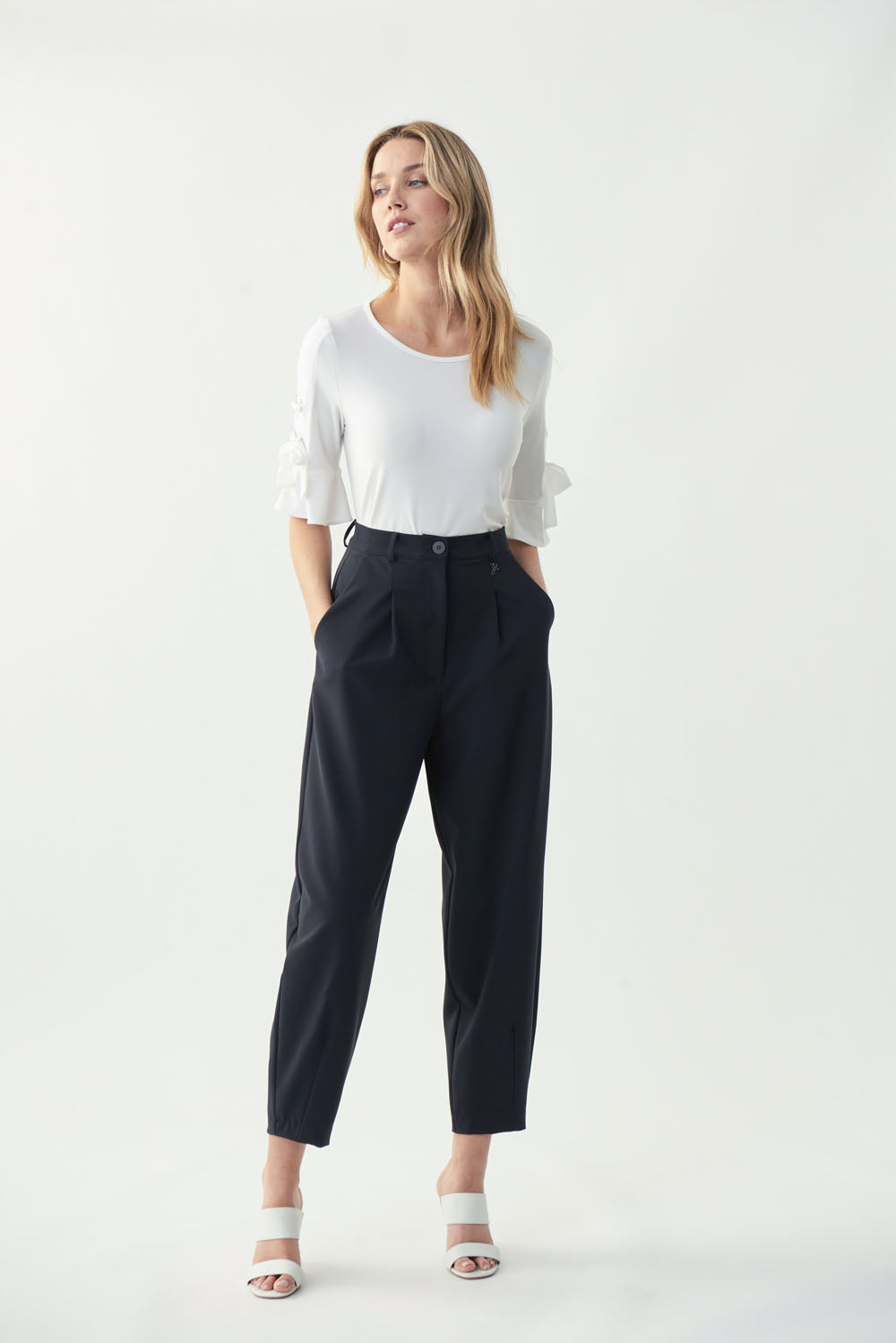 Joseph Ribkoff Midnight Blue Pleated Pants Style 221155 - Main Image