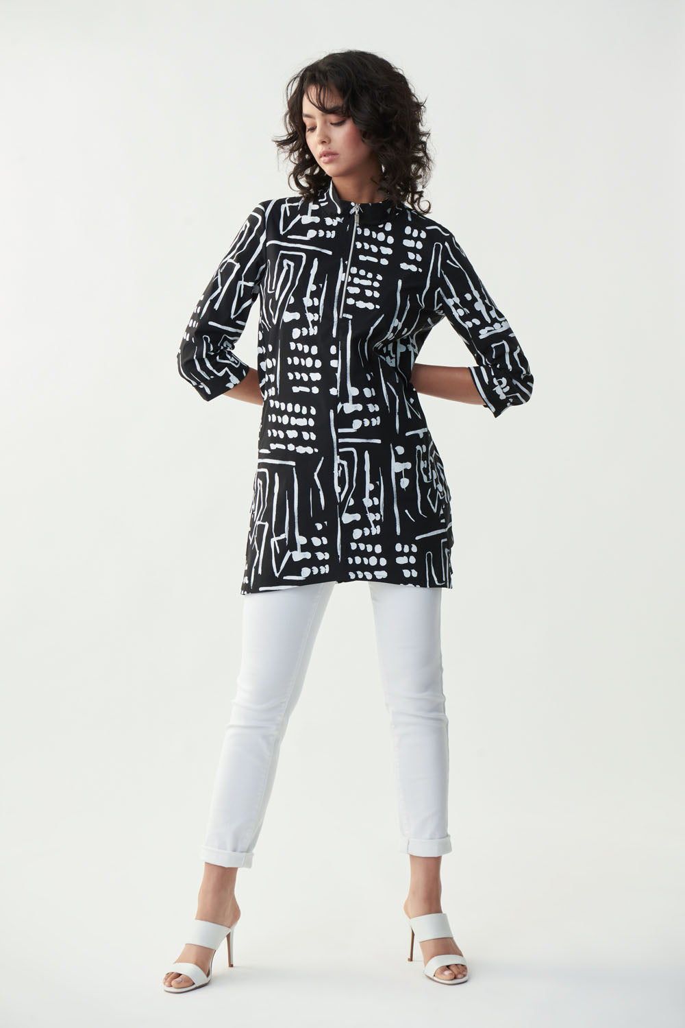 Joseph Ribkoff Black/Vanilla Printed Jacket Style 221156 - Main Image