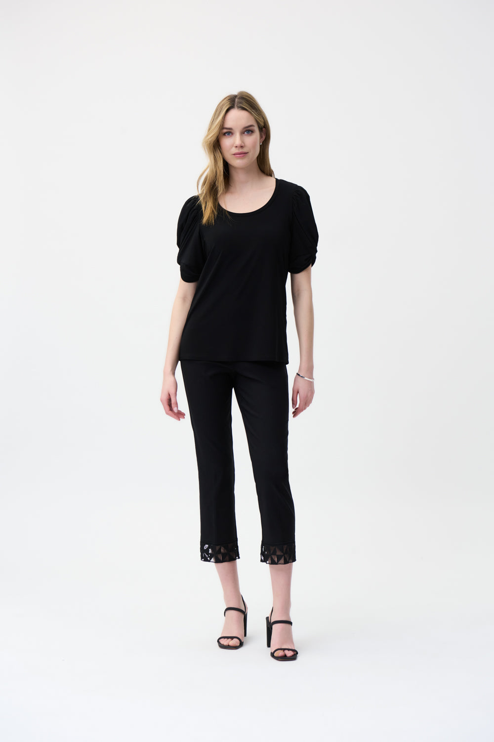 Joseph Ribkoff Black Puffed Sleeve Top Style 221157-main