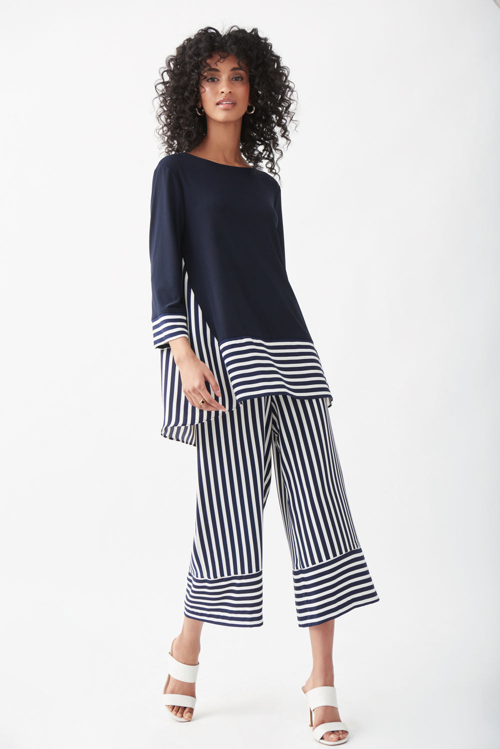 Joseph Ribkoff Midnight Blue/Vanilla Stripped Top Style 221180 - Main Image