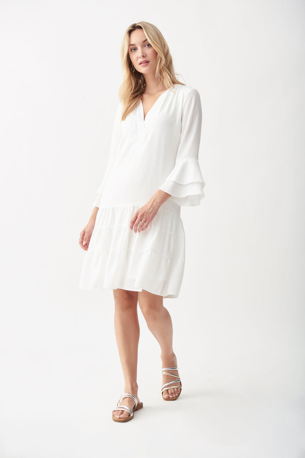 Joseph Ribkoff White Tiered Dress Style 221203 - Main Image